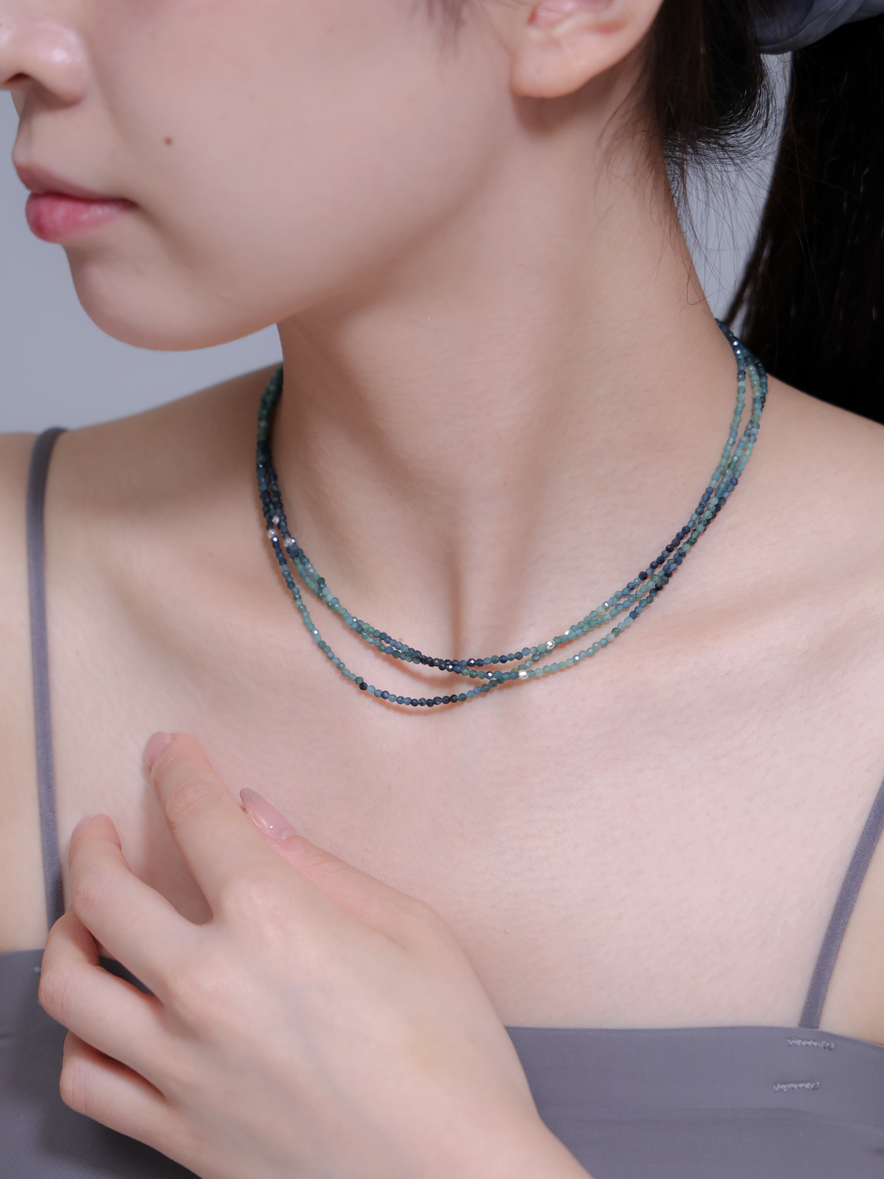 ブルートルマリン グラデーション 三連ネックレス｜SV925