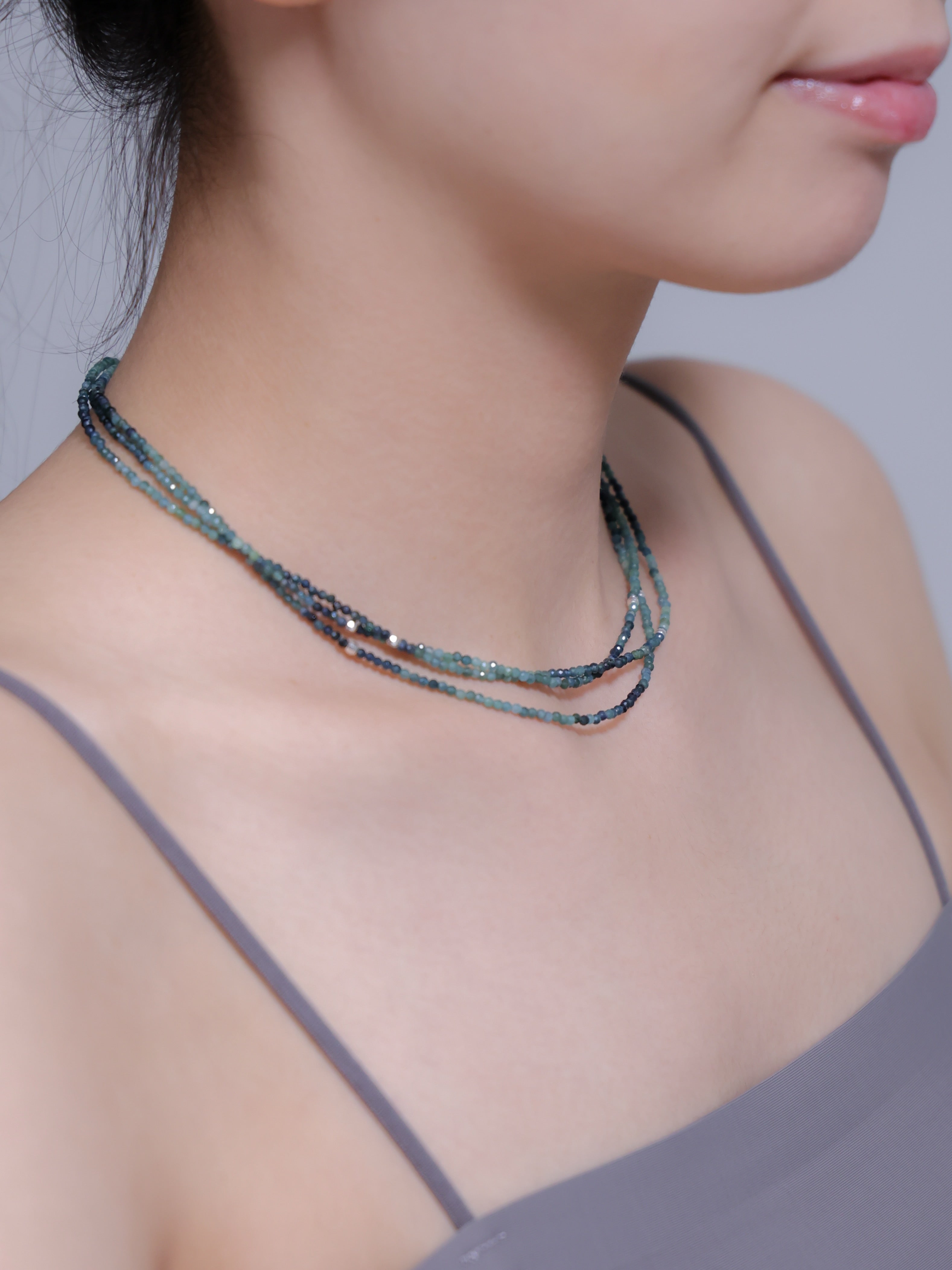 ブルートルマリン グラデーション 三連ネックレス｜SV925