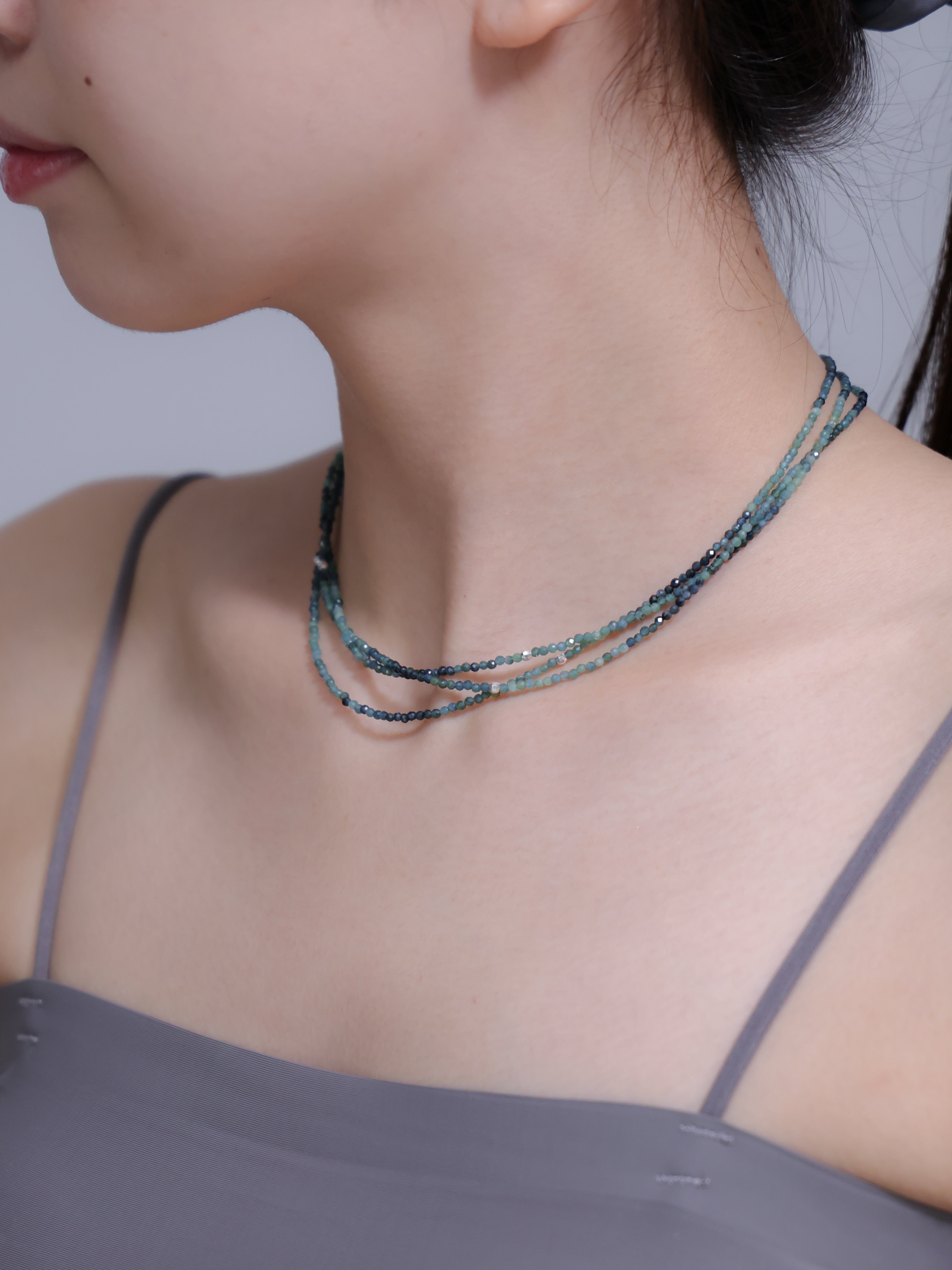 ブルートルマリン グラデーション 三連ネックレス｜SV925