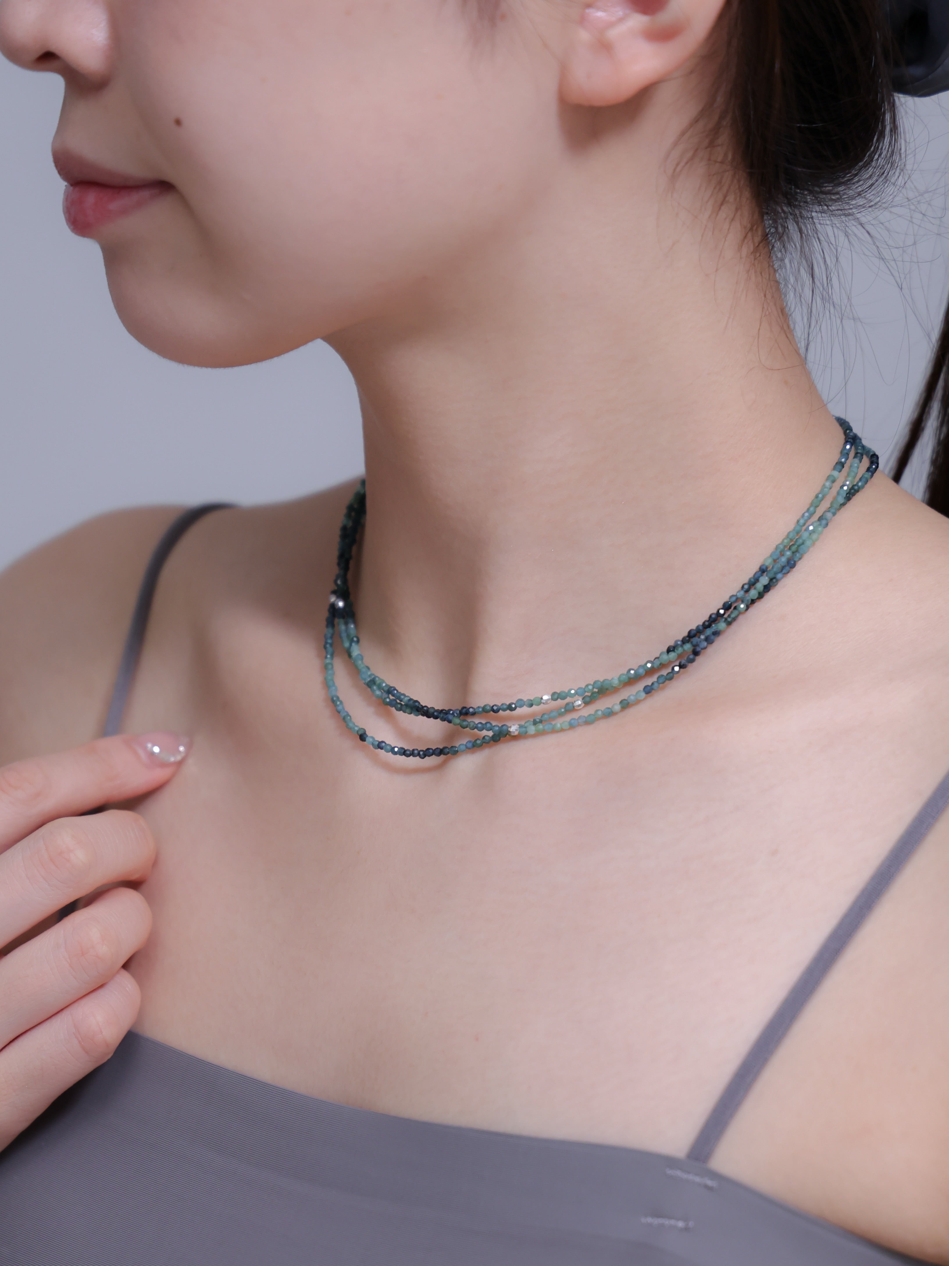 ブルートルマリン グラデーション 三連ネックレス｜SV925