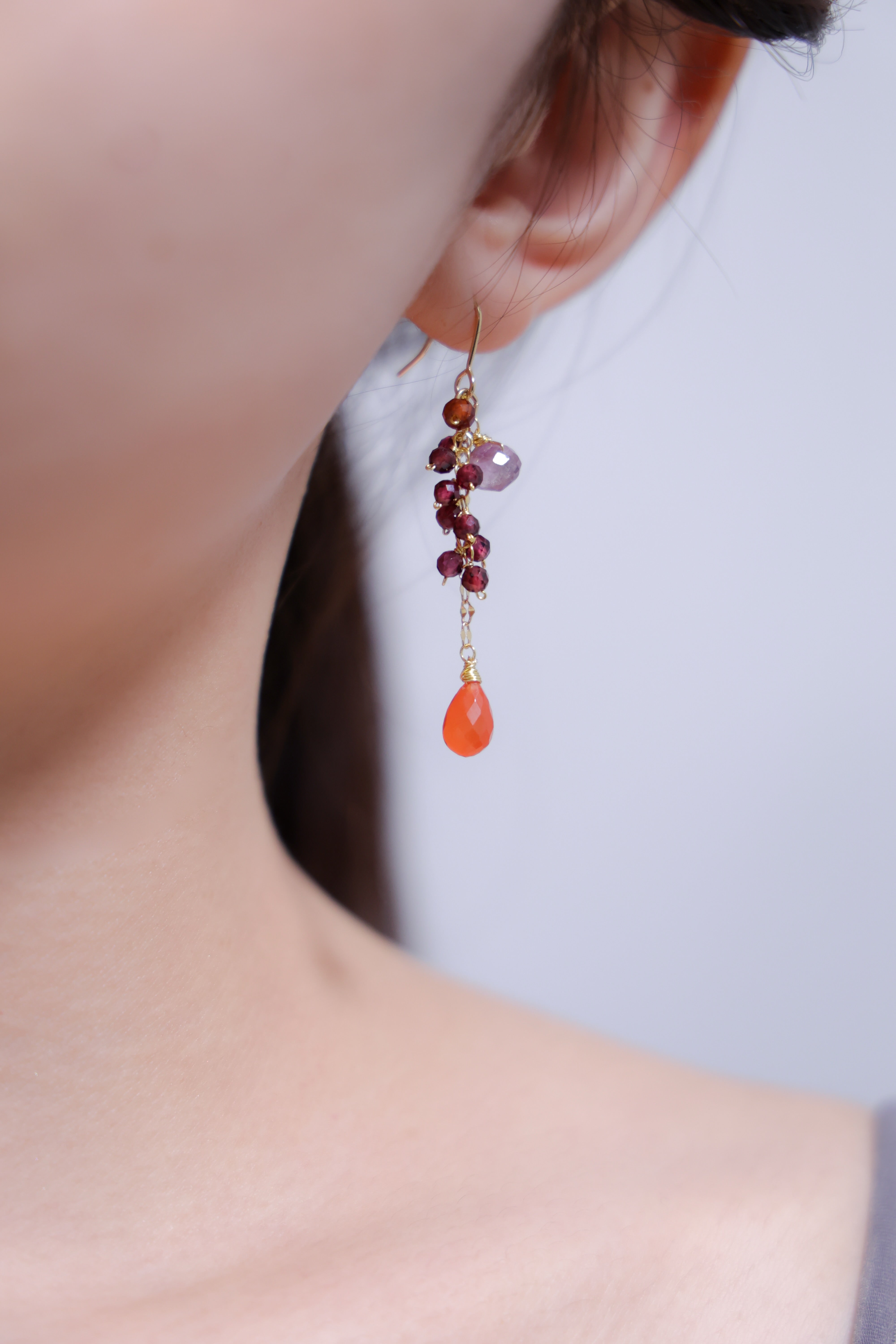 【1月誕生石】実りの果実。ガーネット & カーネリアンピアス｜アレルギー対応