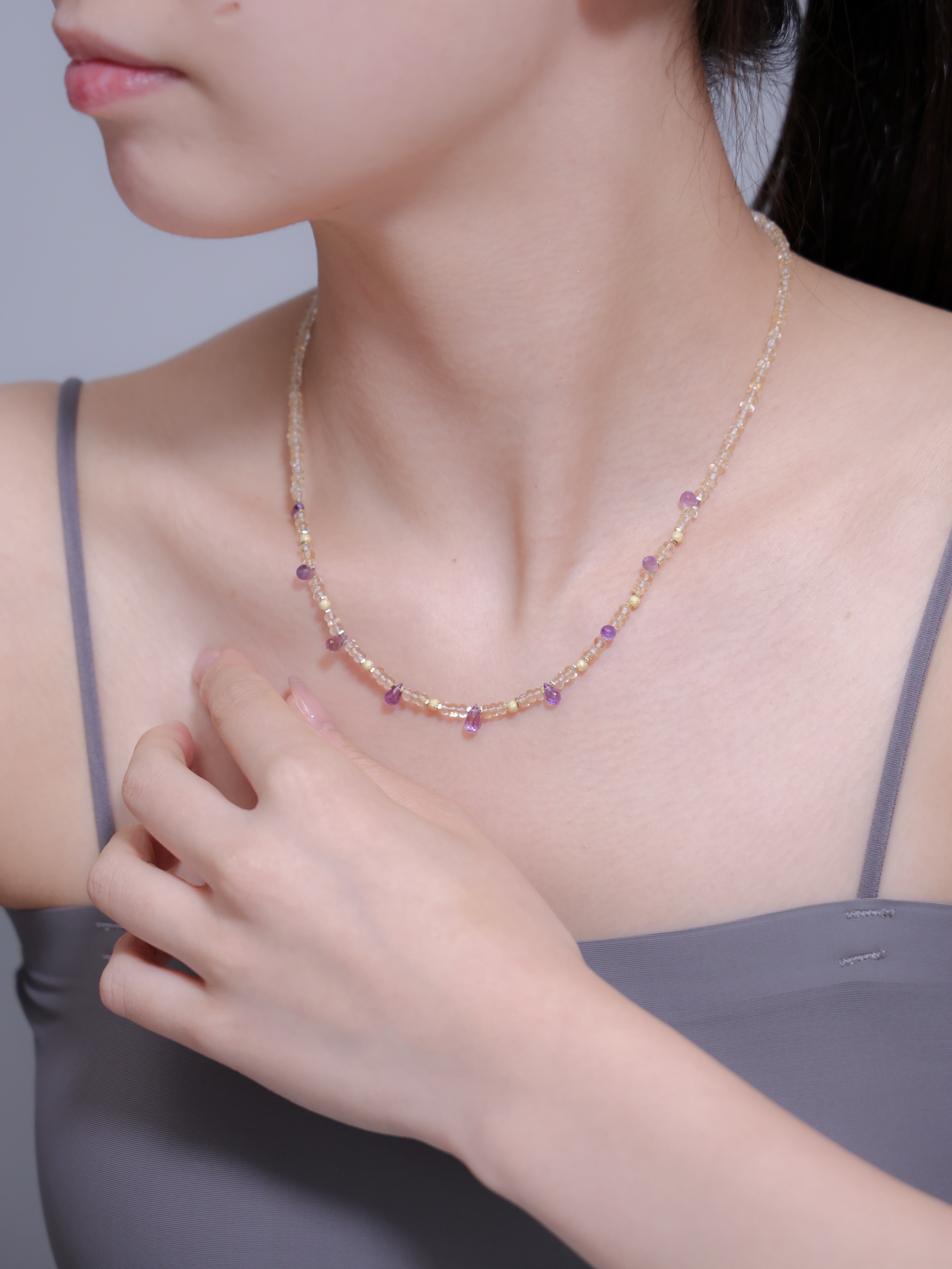 【11月誕生石】アメジスト シトリン ネックレス | 華奢 上品 K14メッキ
