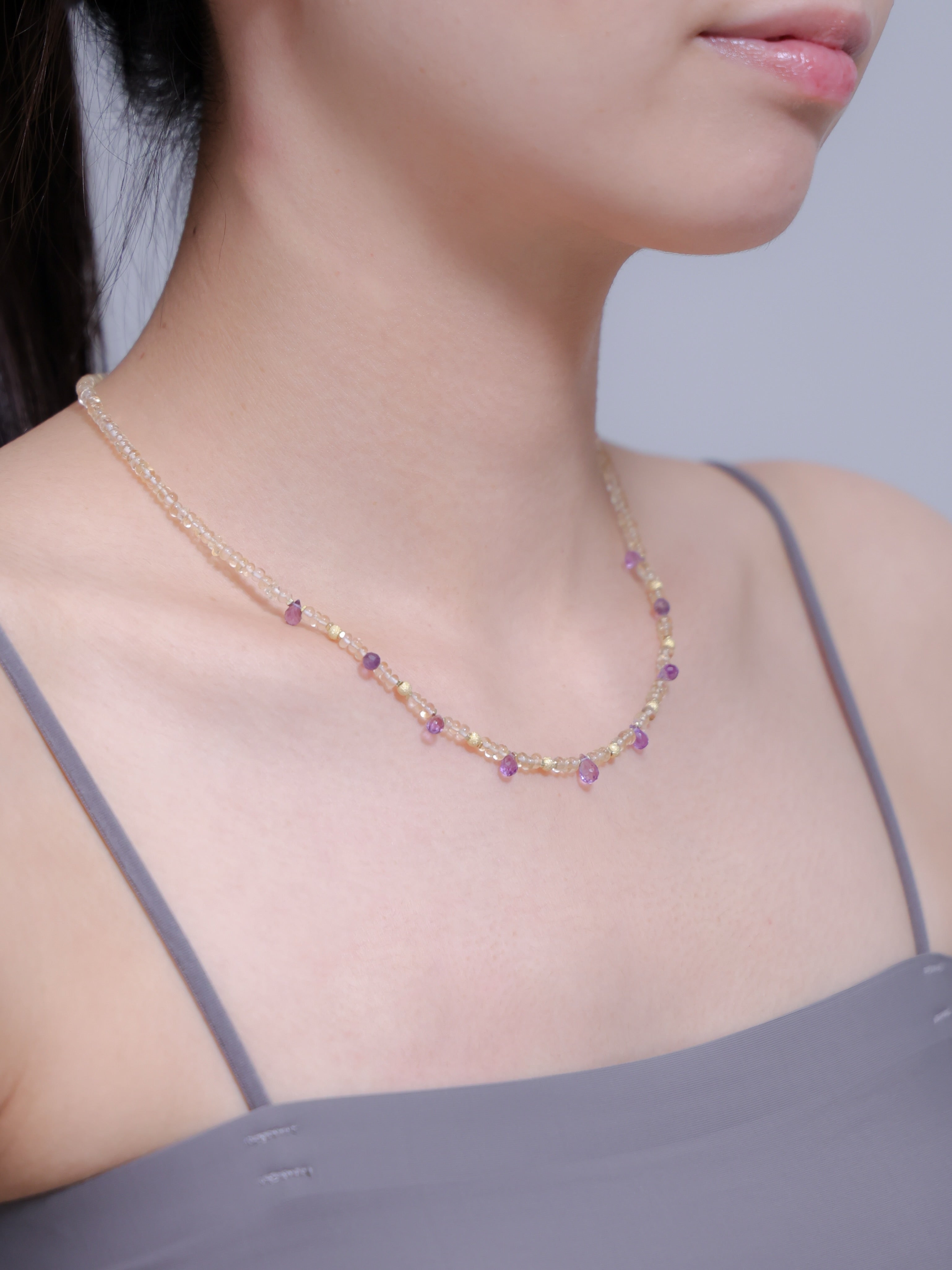 【11月誕生石】アメジスト シトリン ネックレス | 華奢 上品 K14メッキ