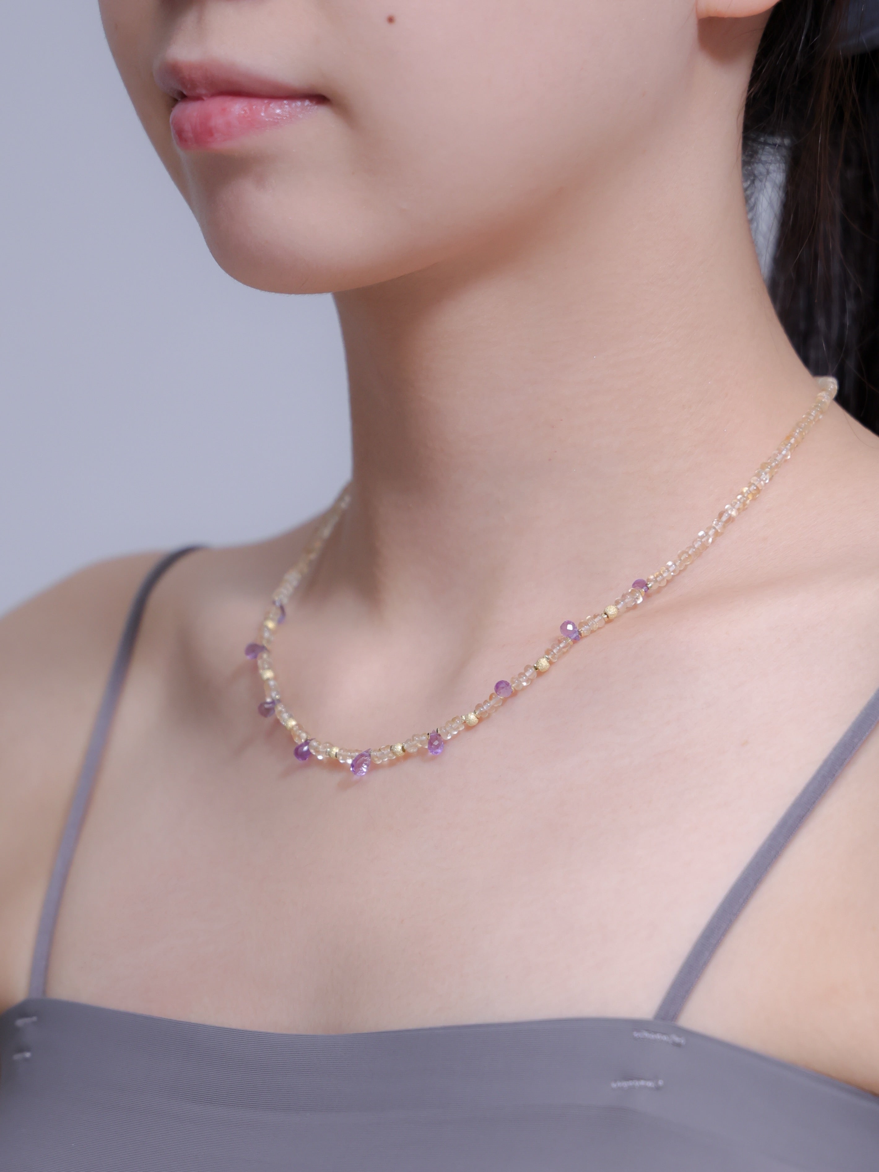 【11月誕生石】アメジスト シトリン ネックレス | 華奢 上品 K14メッキ