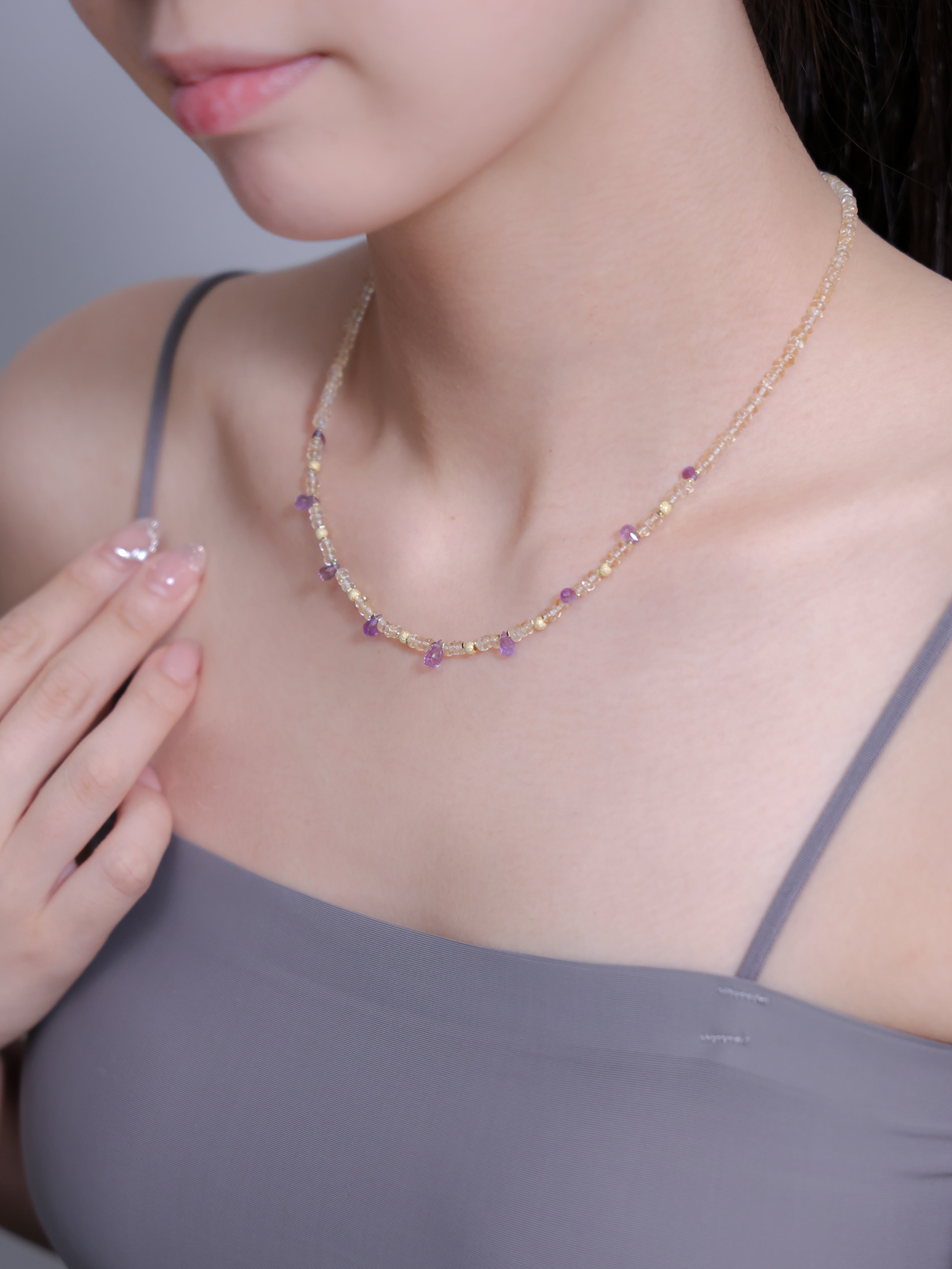 【11月誕生石】アメジスト シトリン ネックレス | 華奢 上品 K14メッキ