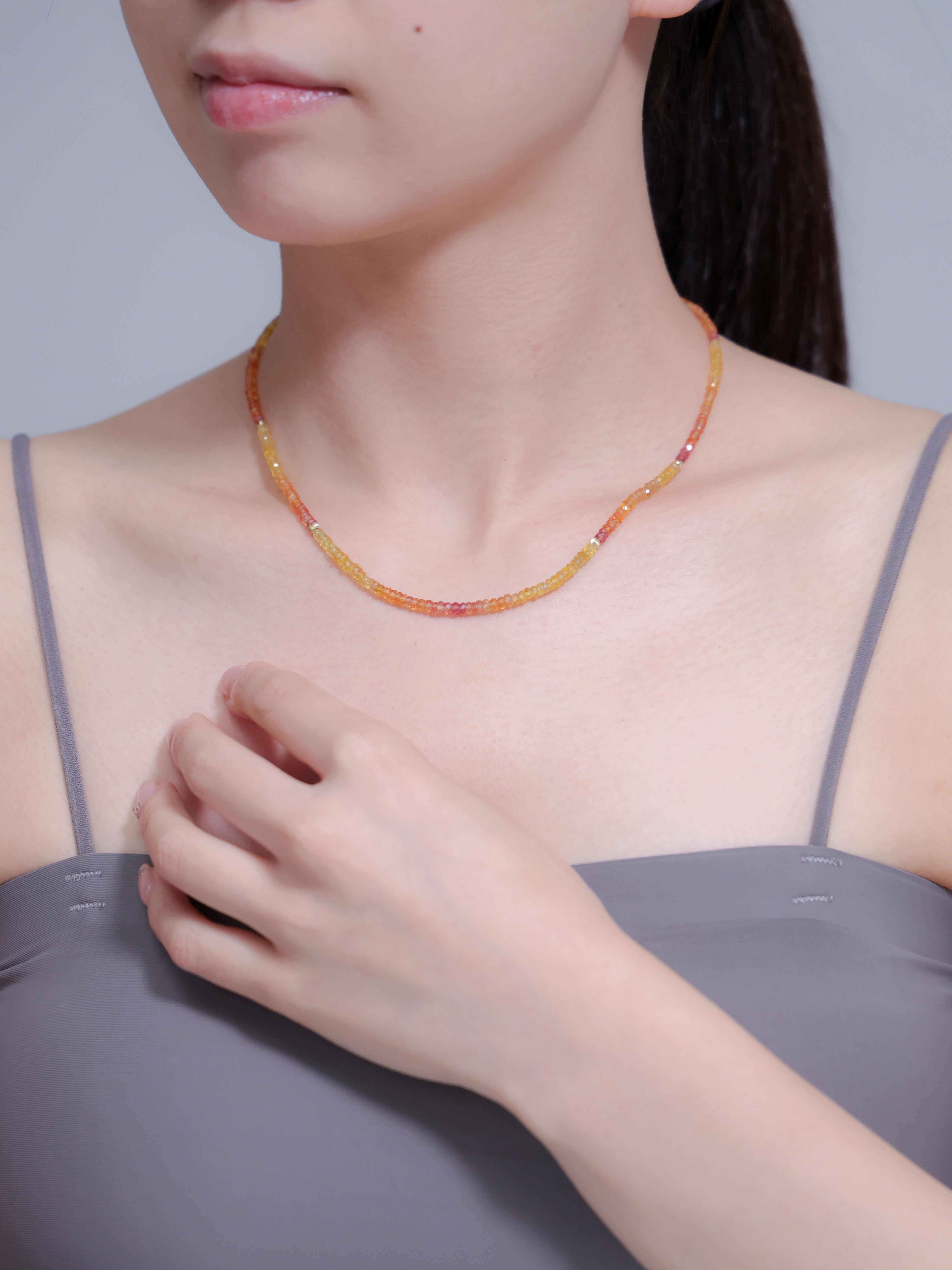 【9月 誕生石】イエローサファイア ネックレス | 華奢 グラデーション K14メッキ