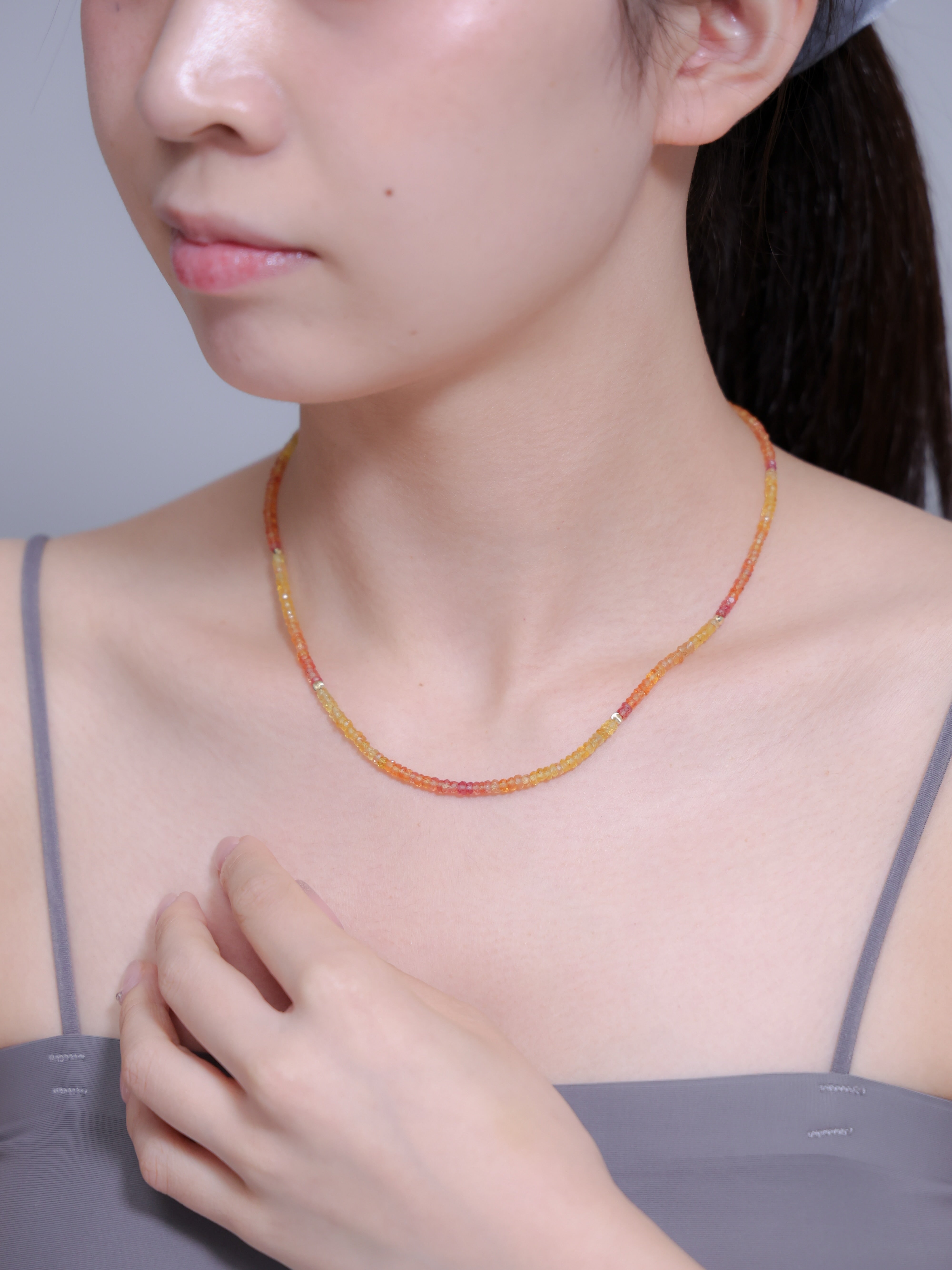 【9月 誕生石】イエローサファイア ネックレス | 華奢 グラデーション K14メッキ