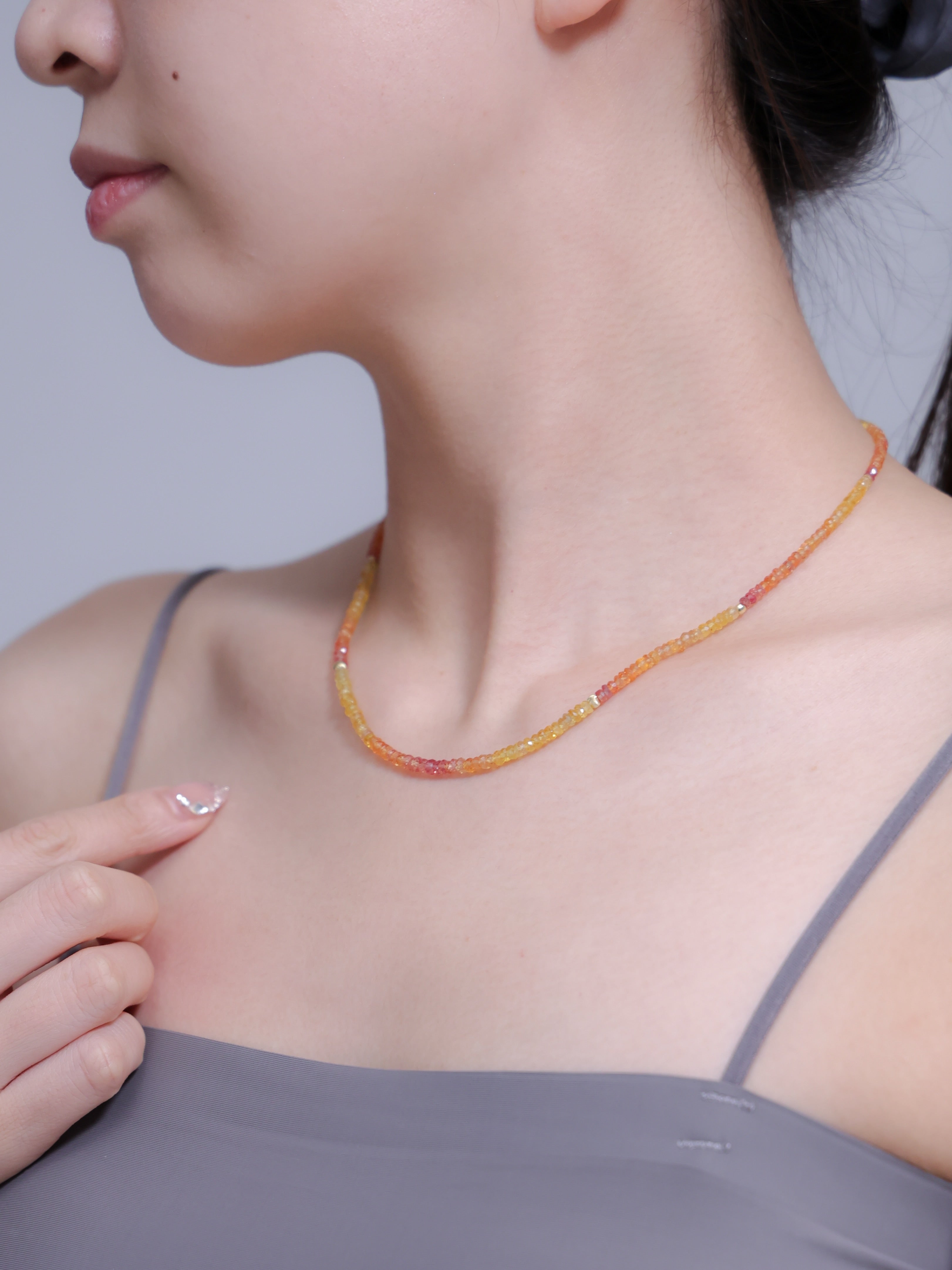 【9月 誕生石】イエローサファイア ネックレス | 華奢 グラデーション K14メッキ