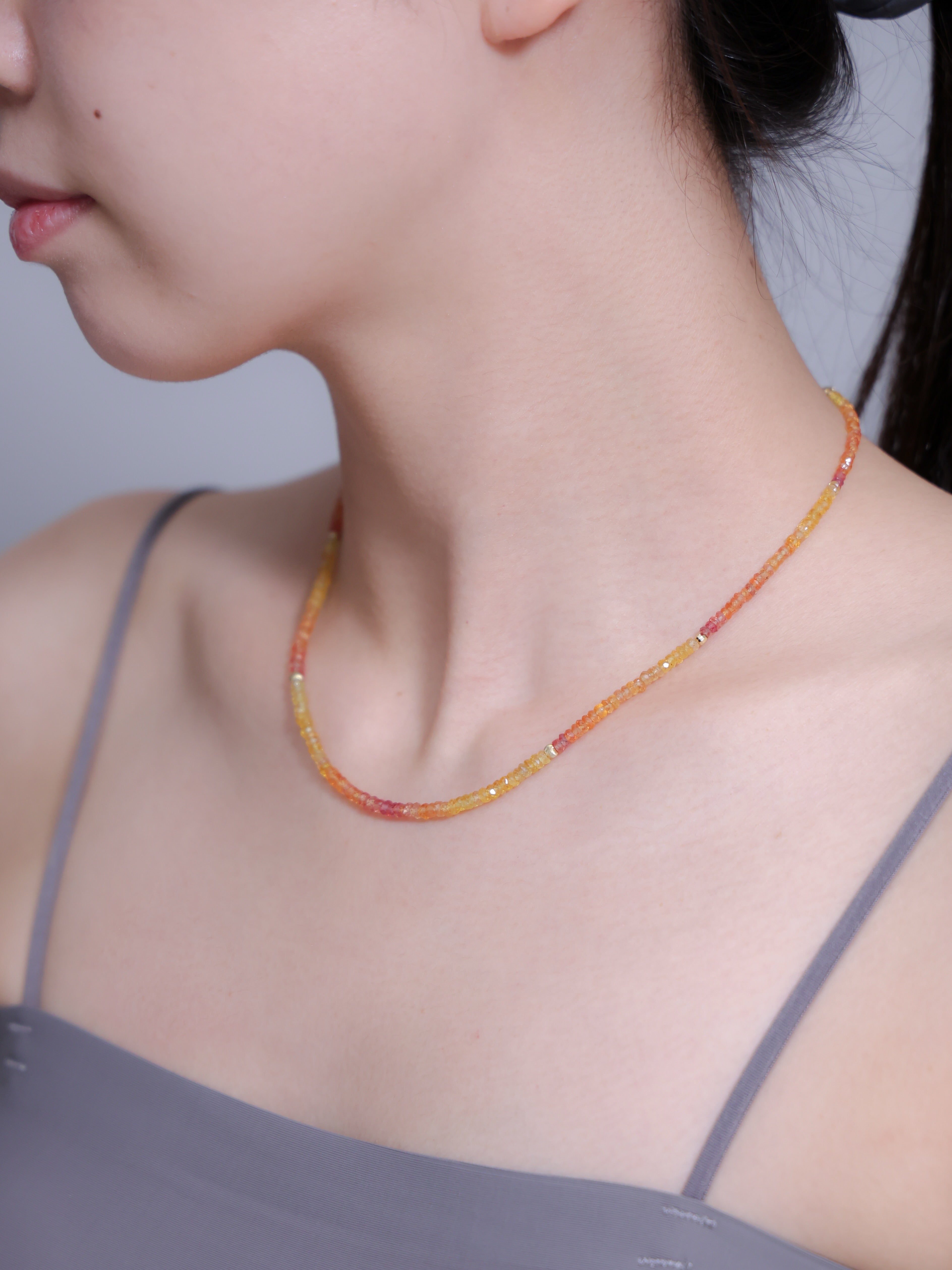 【9月 誕生石】イエローサファイア ネックレス | 華奢 グラデーション K14メッキ