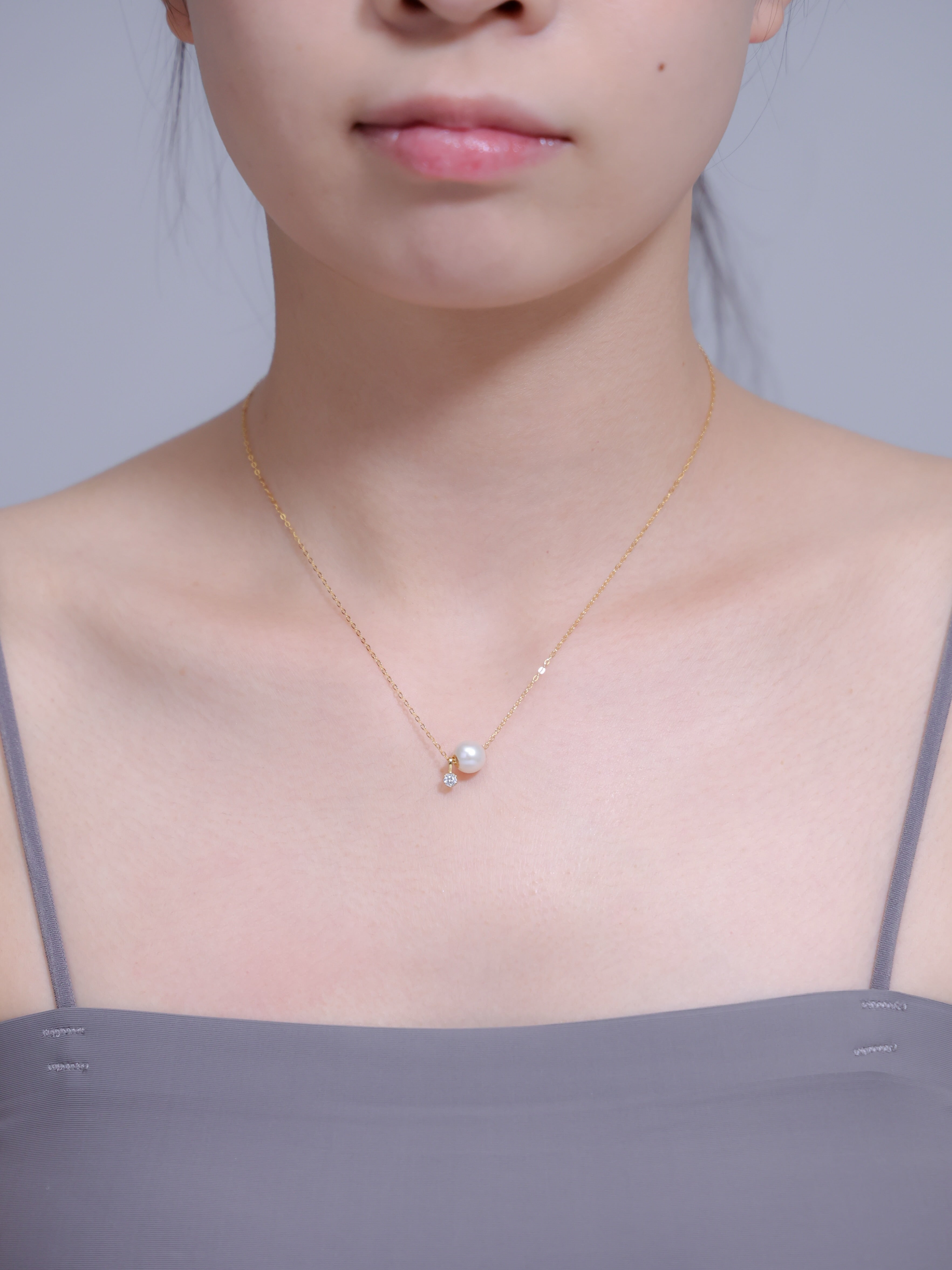 【6月 誕生石】一粒 淡水パール ネックレス | 華奢 ジルコニア K14G