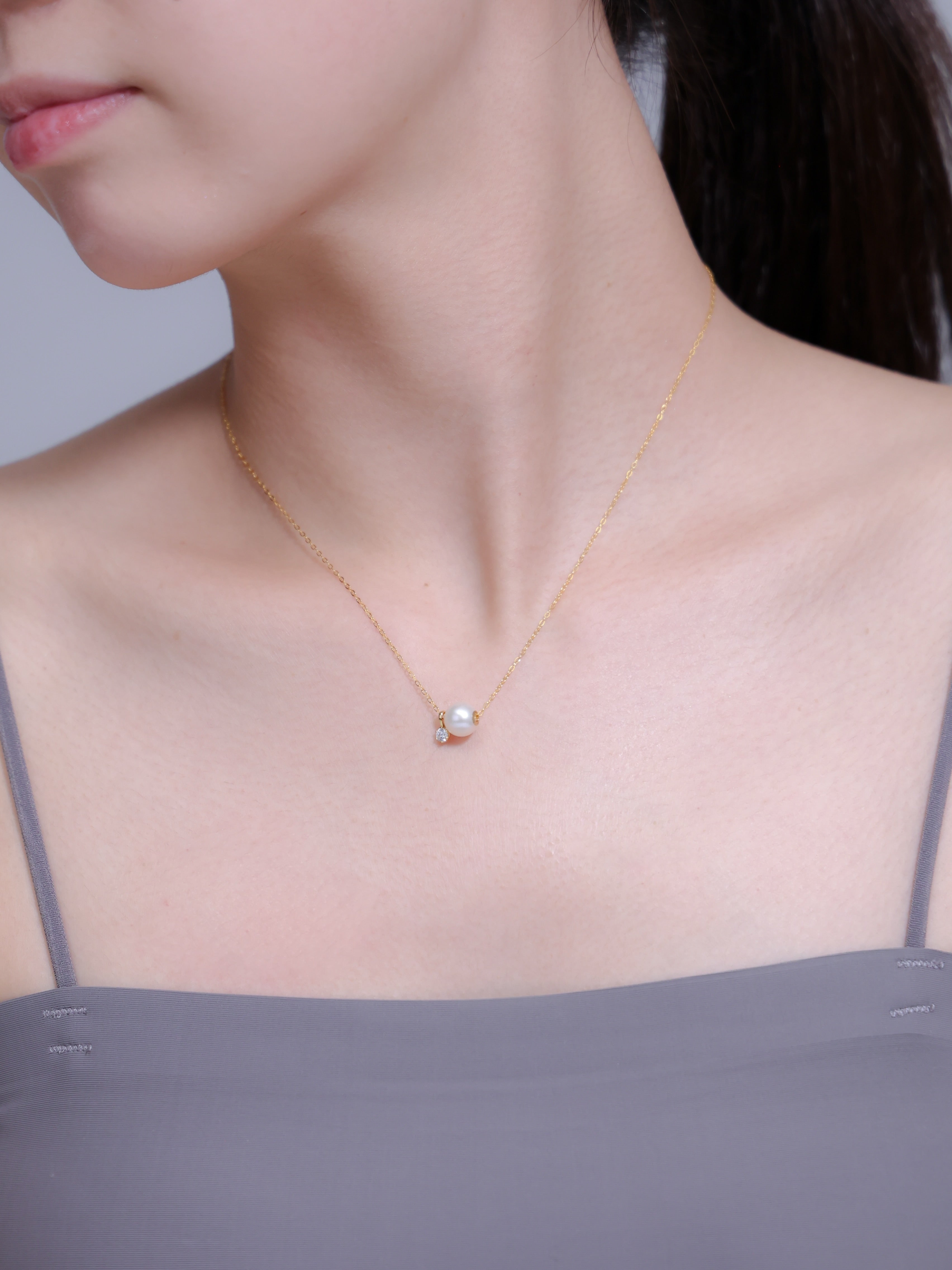 【6月 誕生石】一粒 淡水パール ネックレス | 華奢 ジルコニア K14G