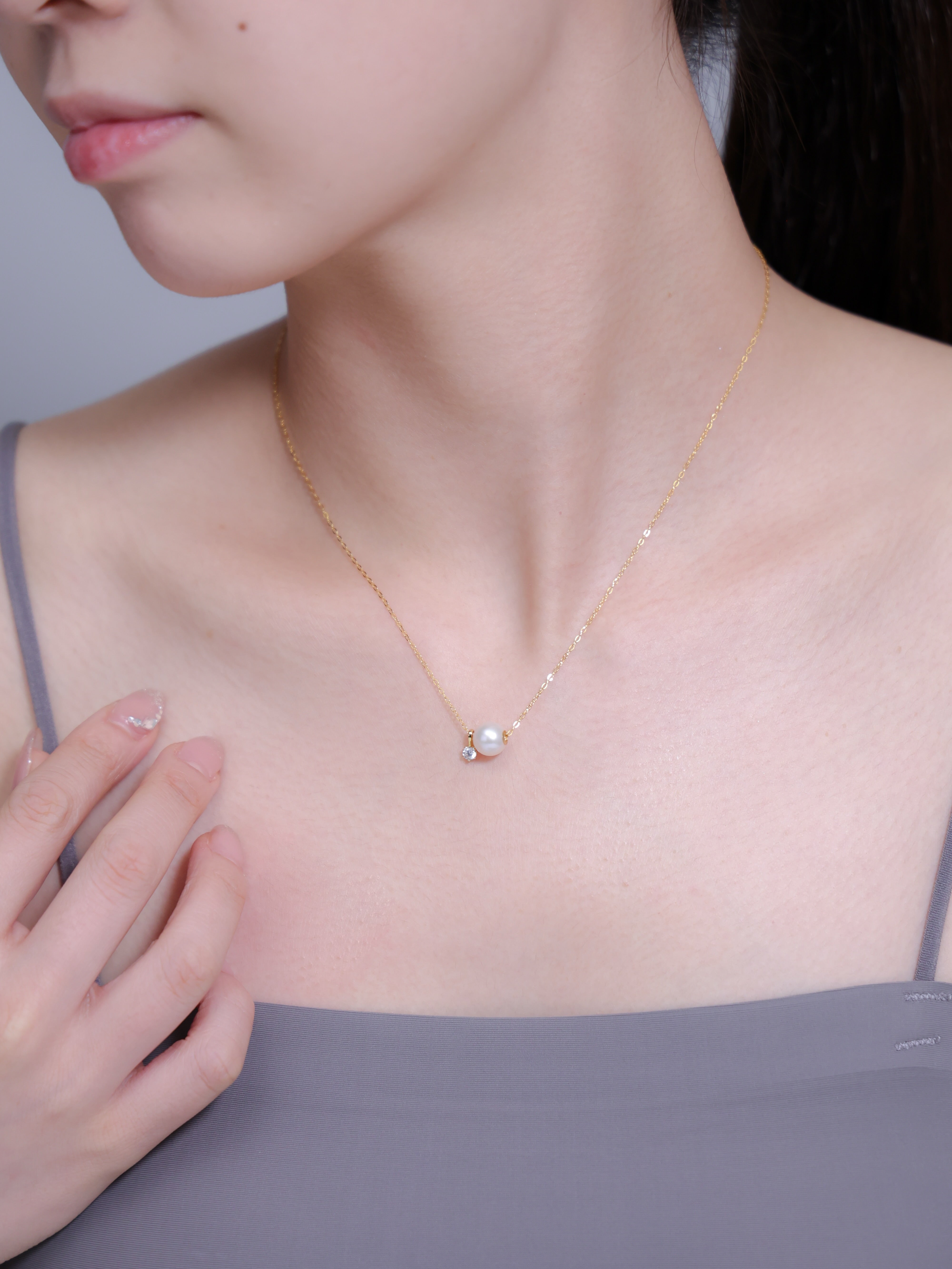 【6月 誕生石】一粒 淡水パール ネックレス | 華奢 ジルコニア K14G