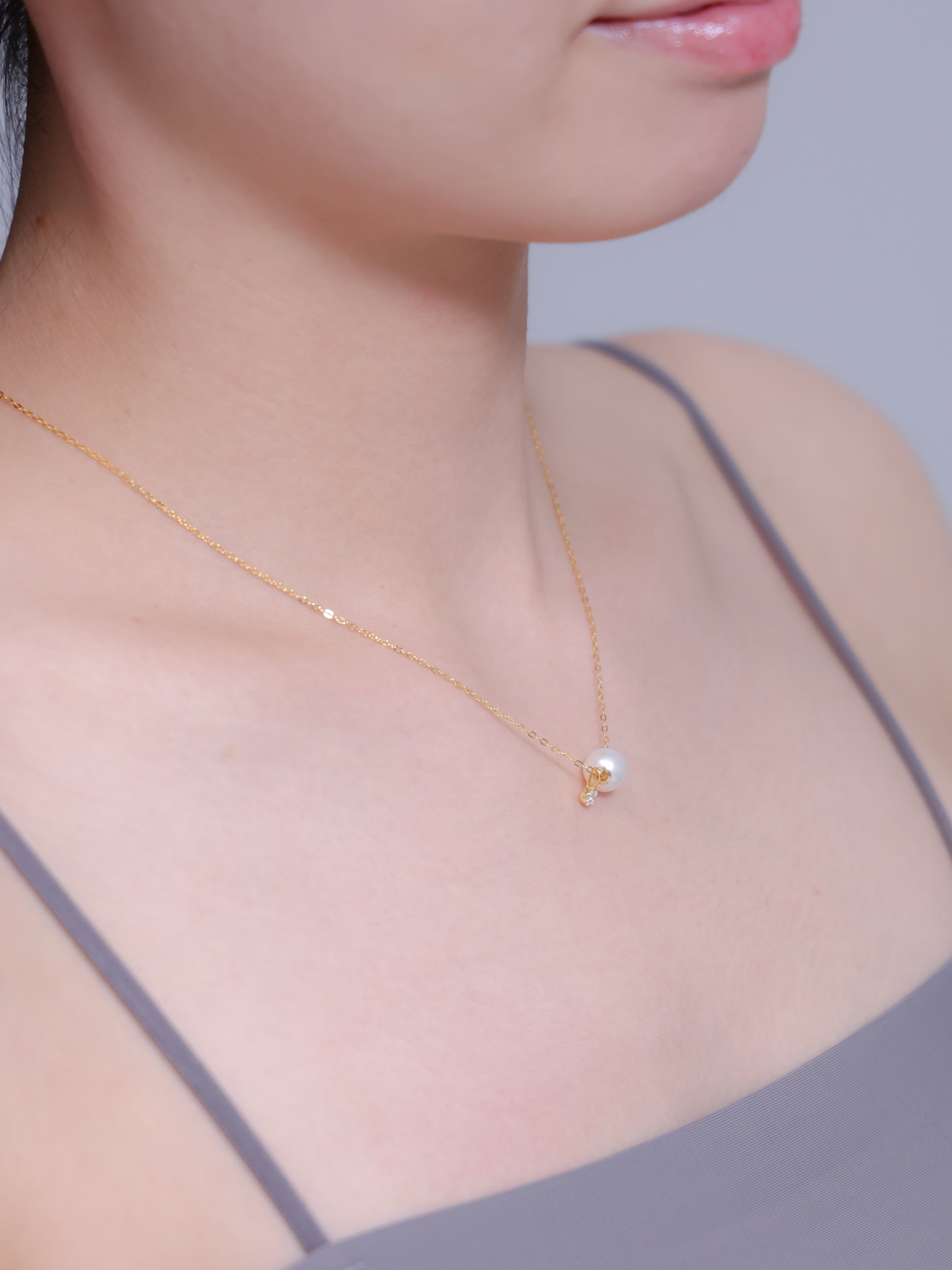 【6月 誕生石】一粒 淡水パール ネックレス | 華奢 ジルコニア K14G