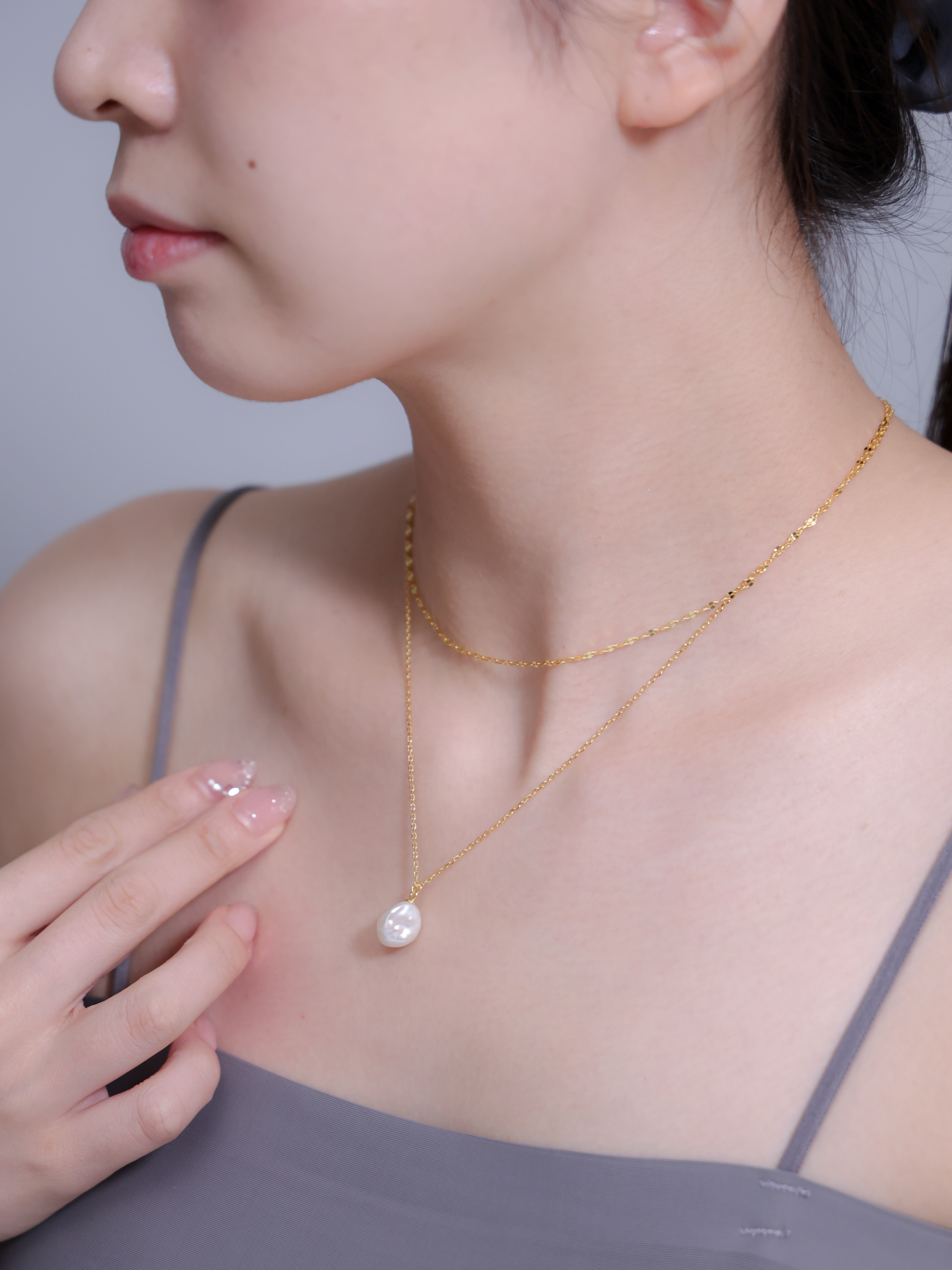 淡水パール・二連 ネックレス｜SV925（K14Gメッキ）