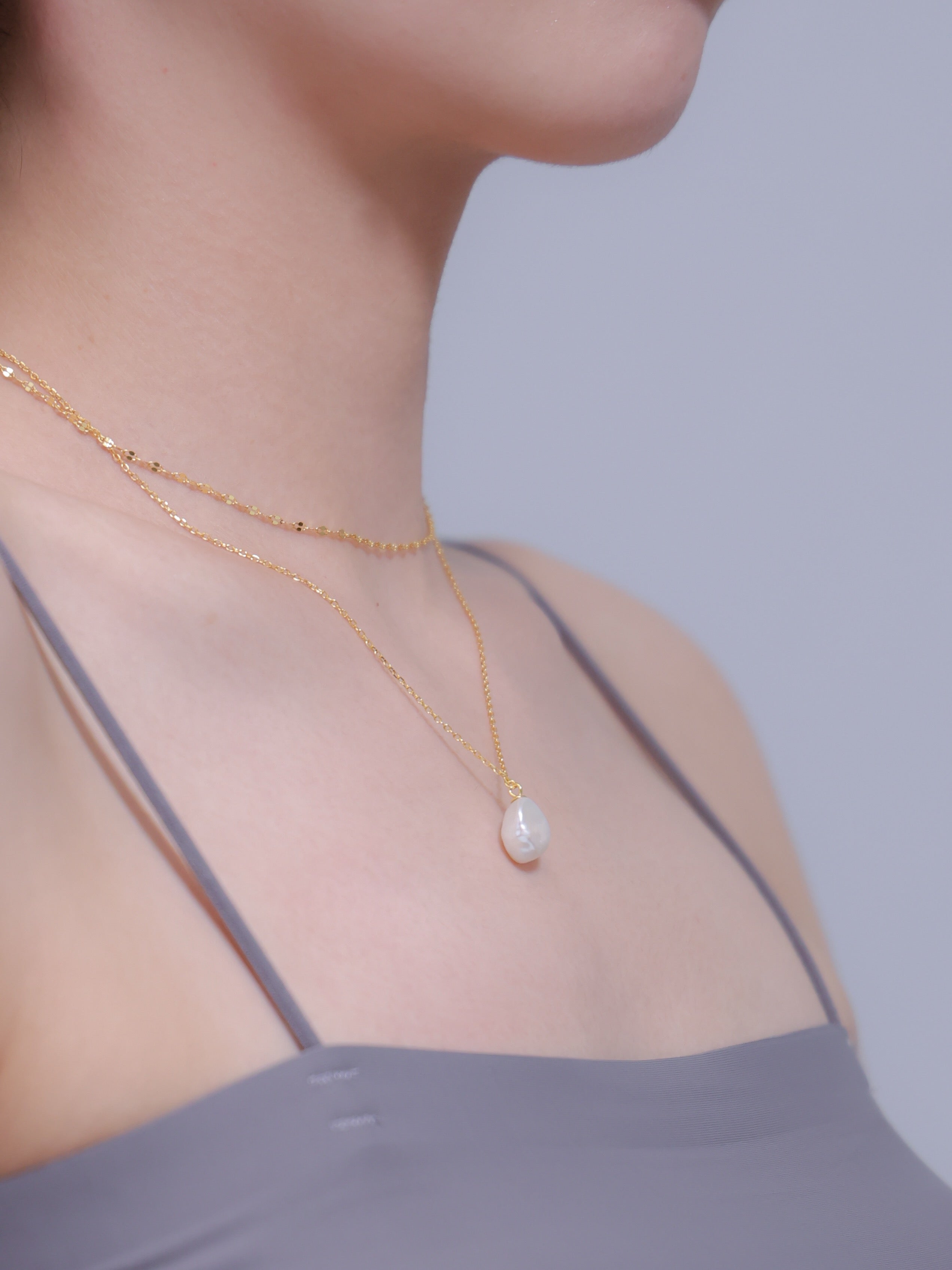 淡水パール・二連 ネックレス｜SV925（K14Gメッキ）