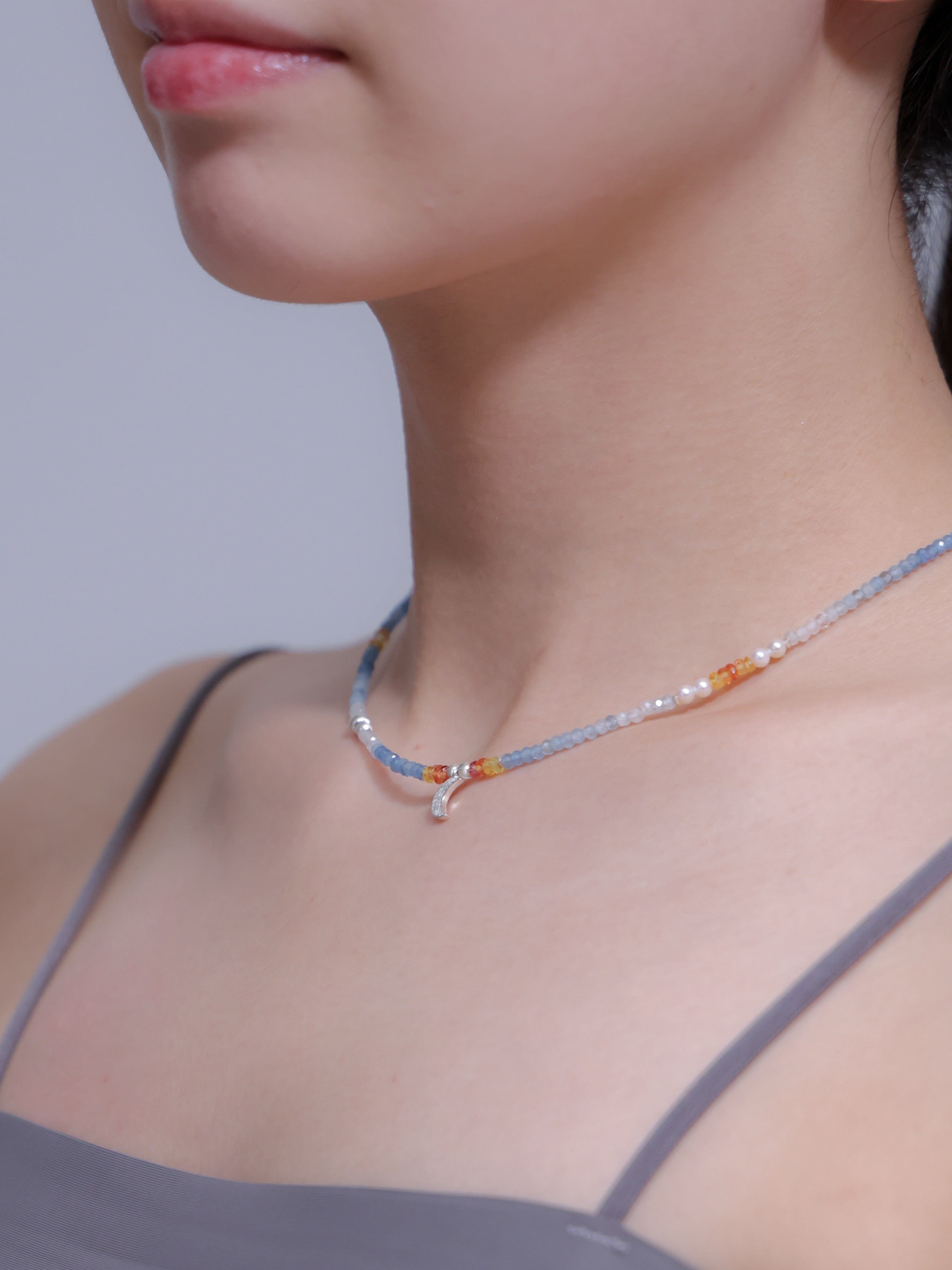 3月 誕生石】アクアマリン ネックレス | 華奢 三日月チャーム SV925