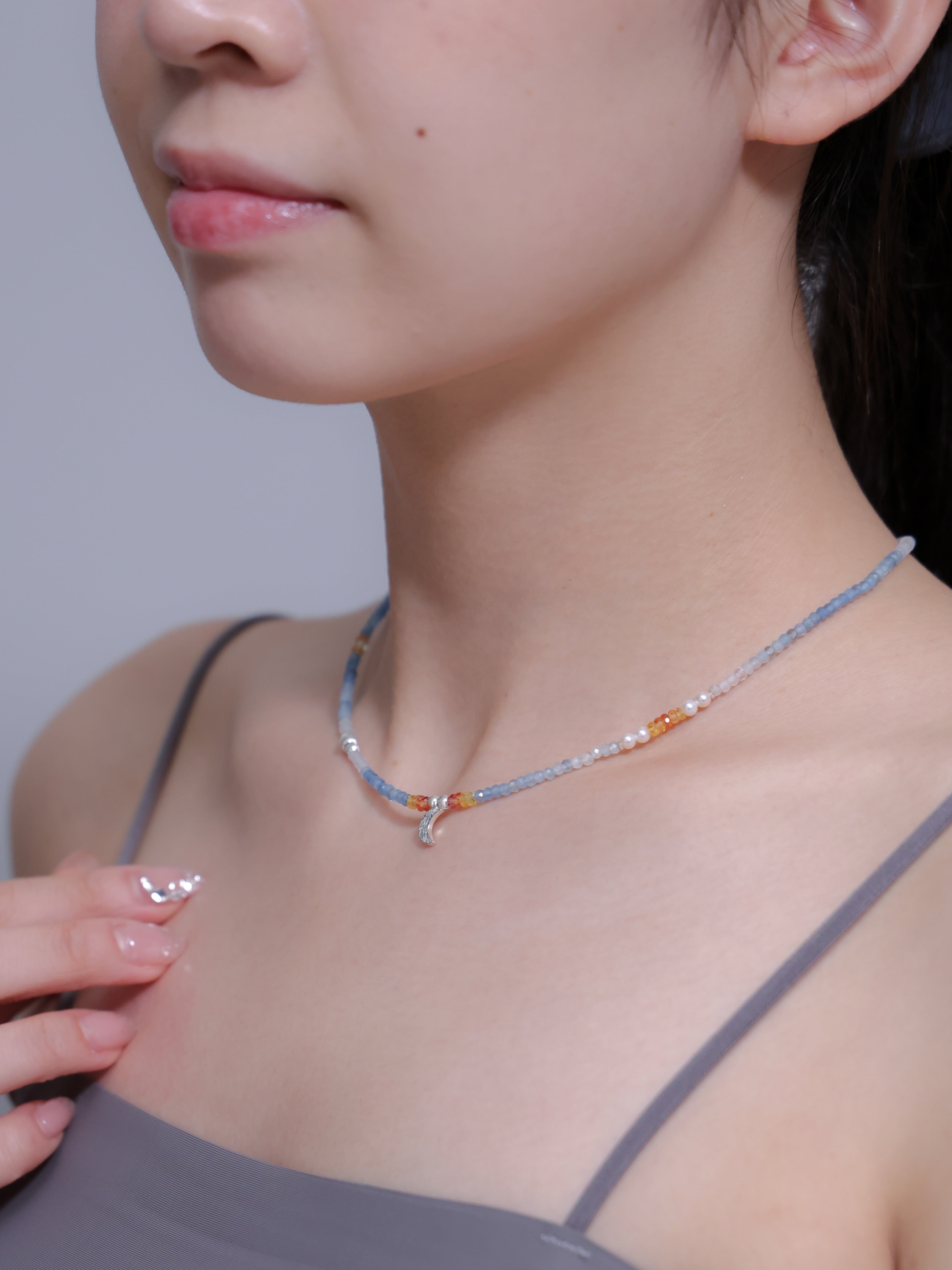 【3月 誕生石】アクアマリン ネックレス | 華奢 三日月チャーム SV925