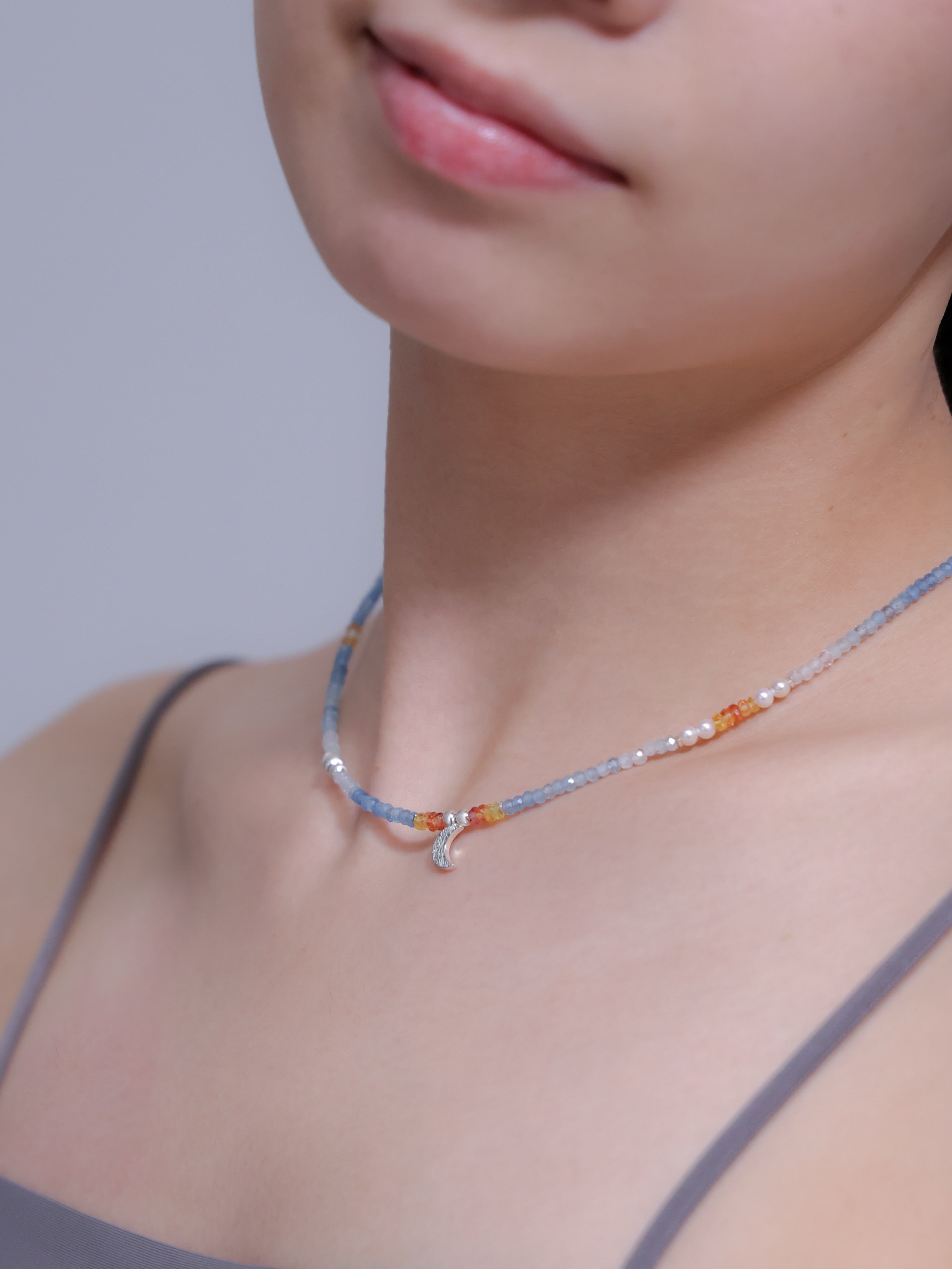 【3月 誕生石】アクアマリン ネックレス | 華奢 三日月チャーム SV925