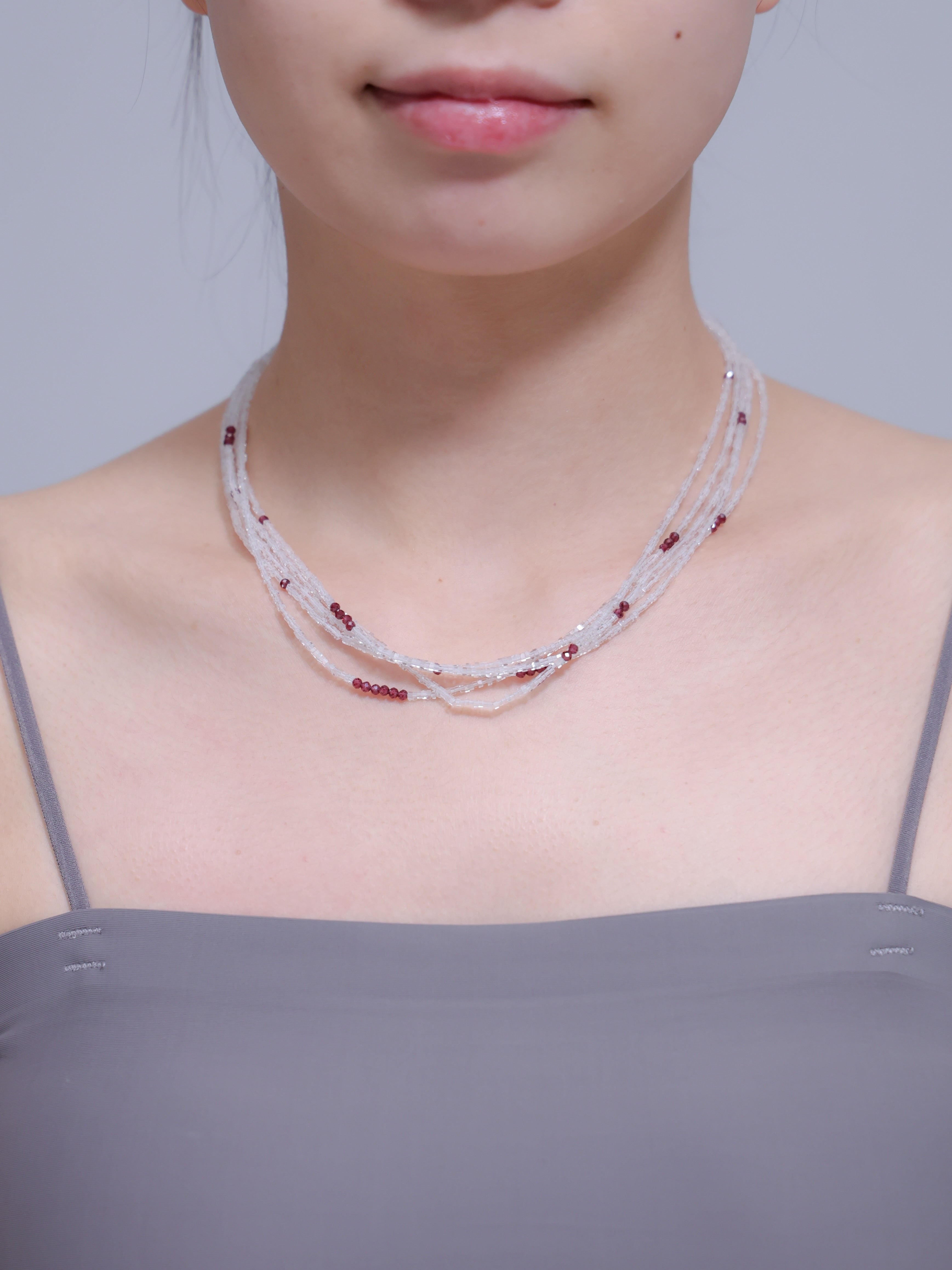 ガーネット 水晶 5連 ネックレス | 華奢 レイヤード SV925