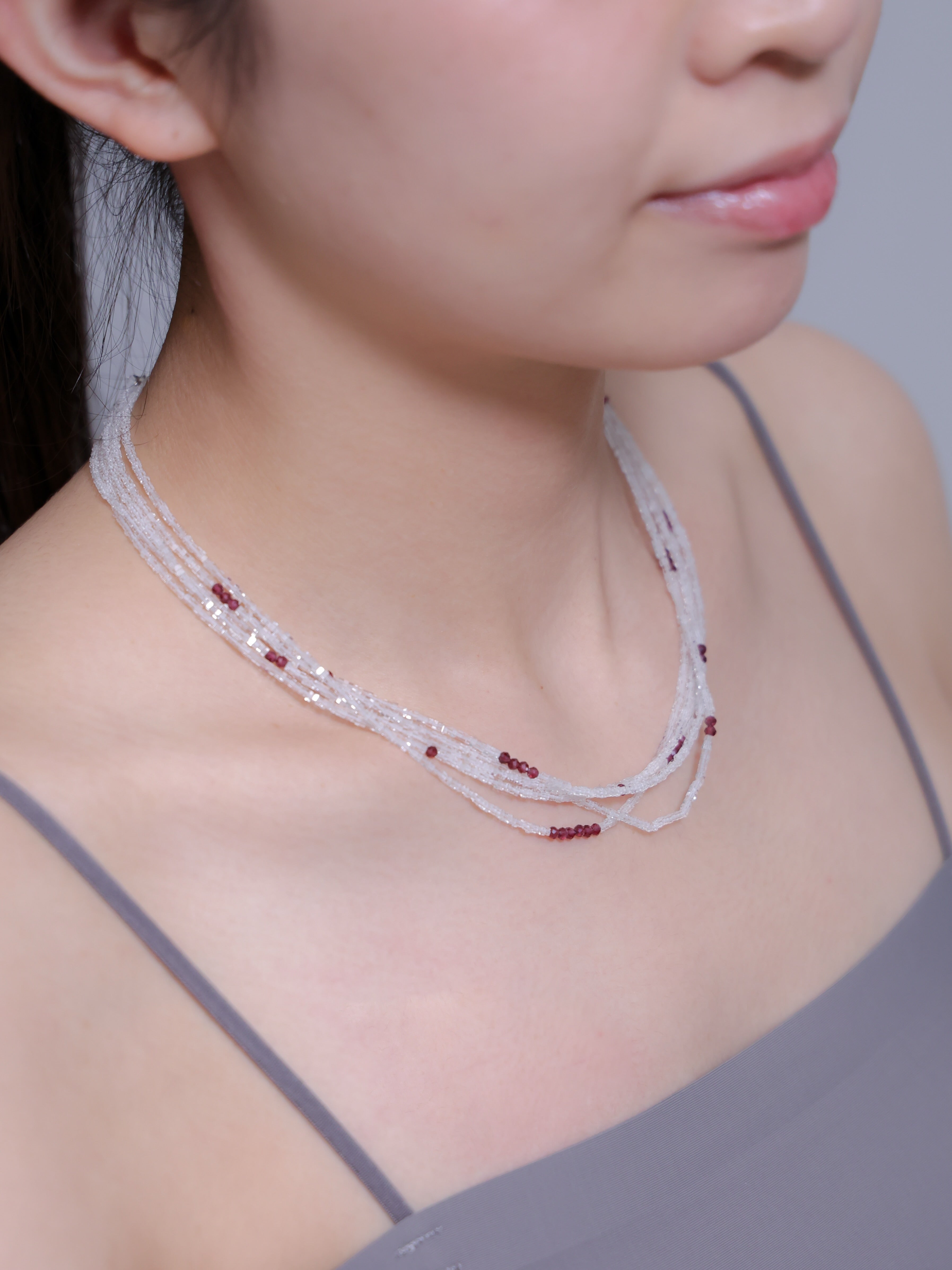 ガーネット 水晶 5連 ネックレス | 華奢 レイヤード SV925