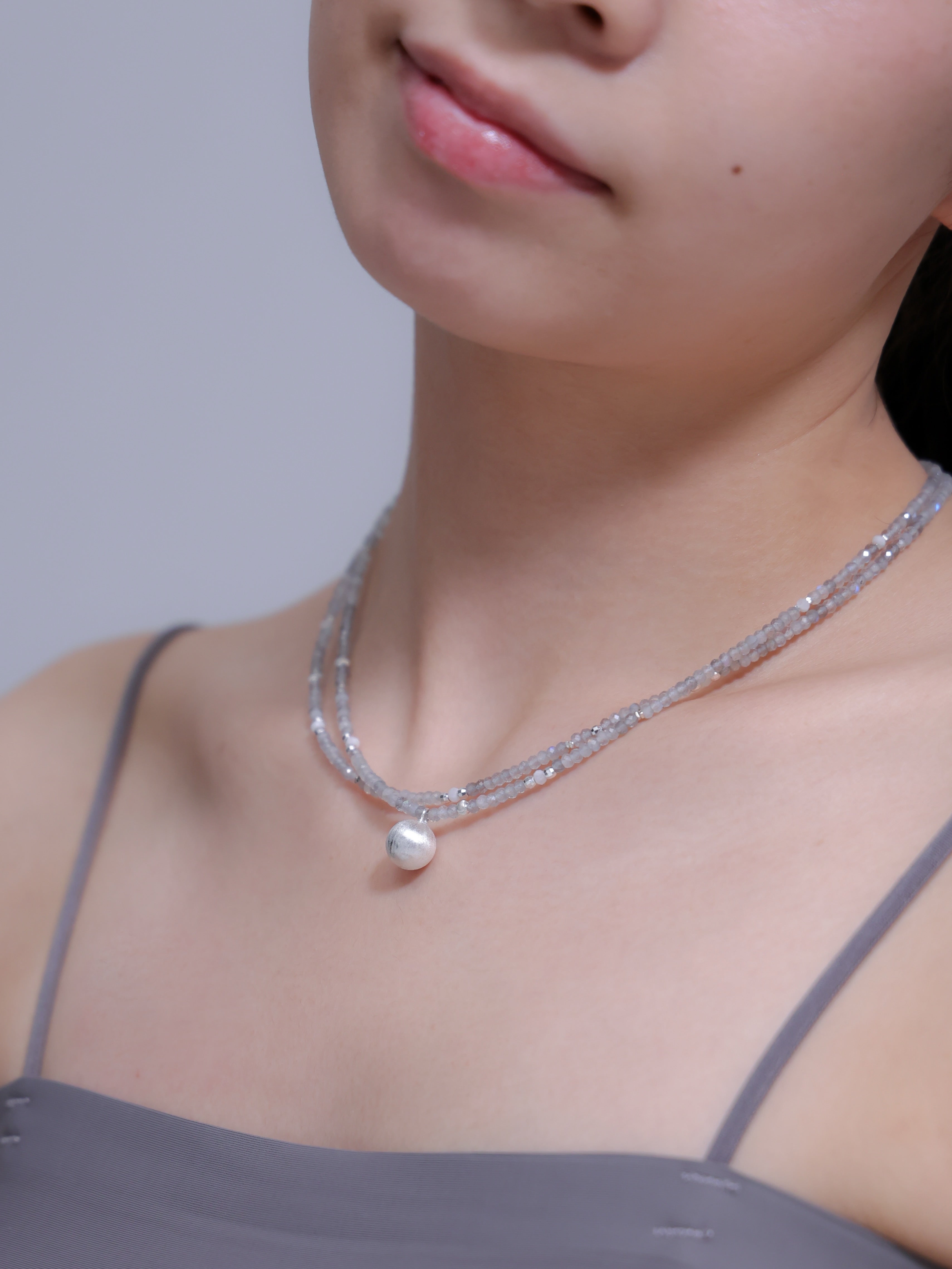 【6月 誕生石】グレームーンストーン 2連 ネックレス | 華奢 パールチャーム SV925