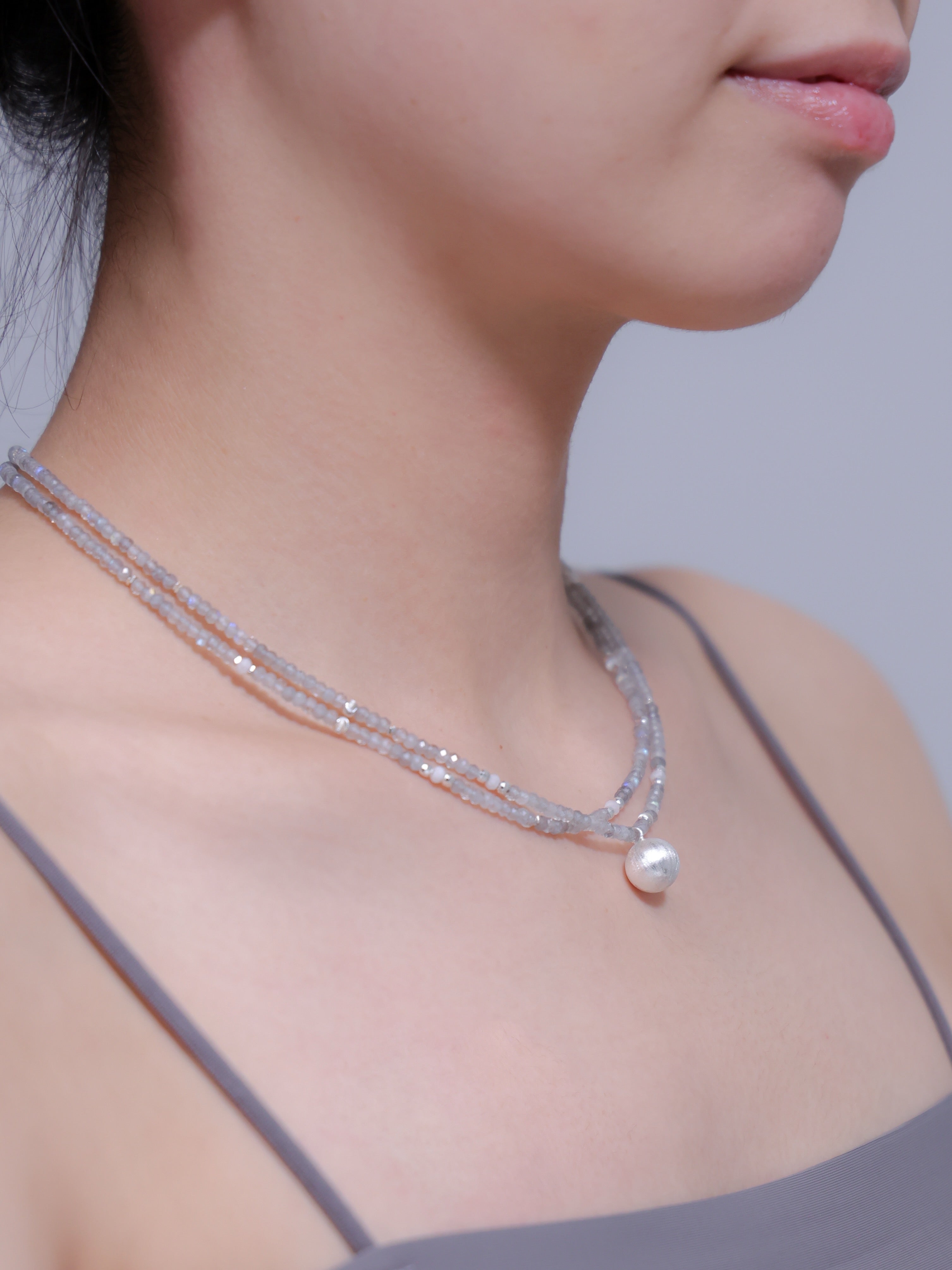 【6月 誕生石】グレームーンストーン 2連 ネックレス | 華奢 パールチャーム SV925