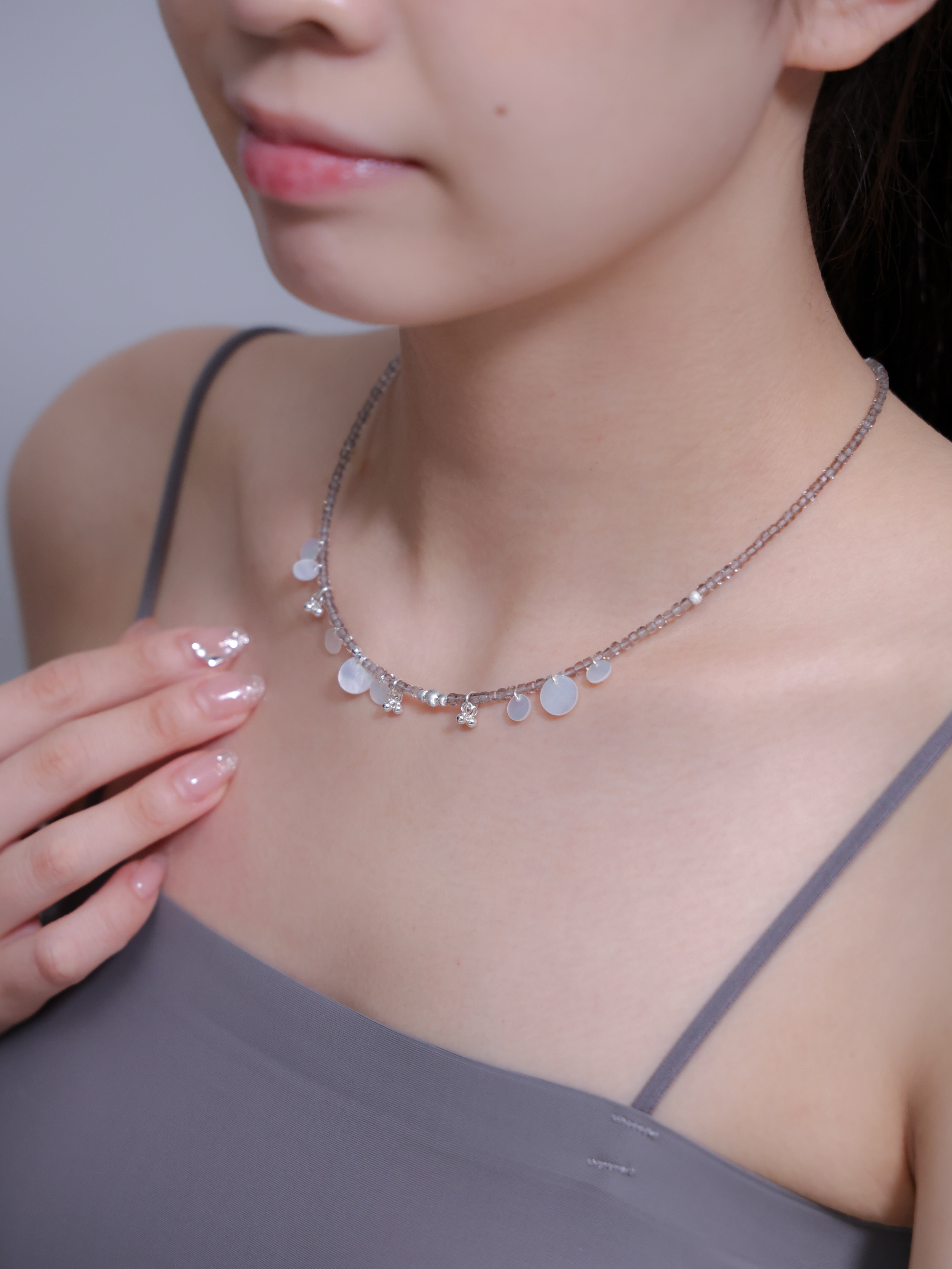 【6月 誕生石】スモーキークォーツ 白蝶貝 | 上品 華奢 マーメイド SV925