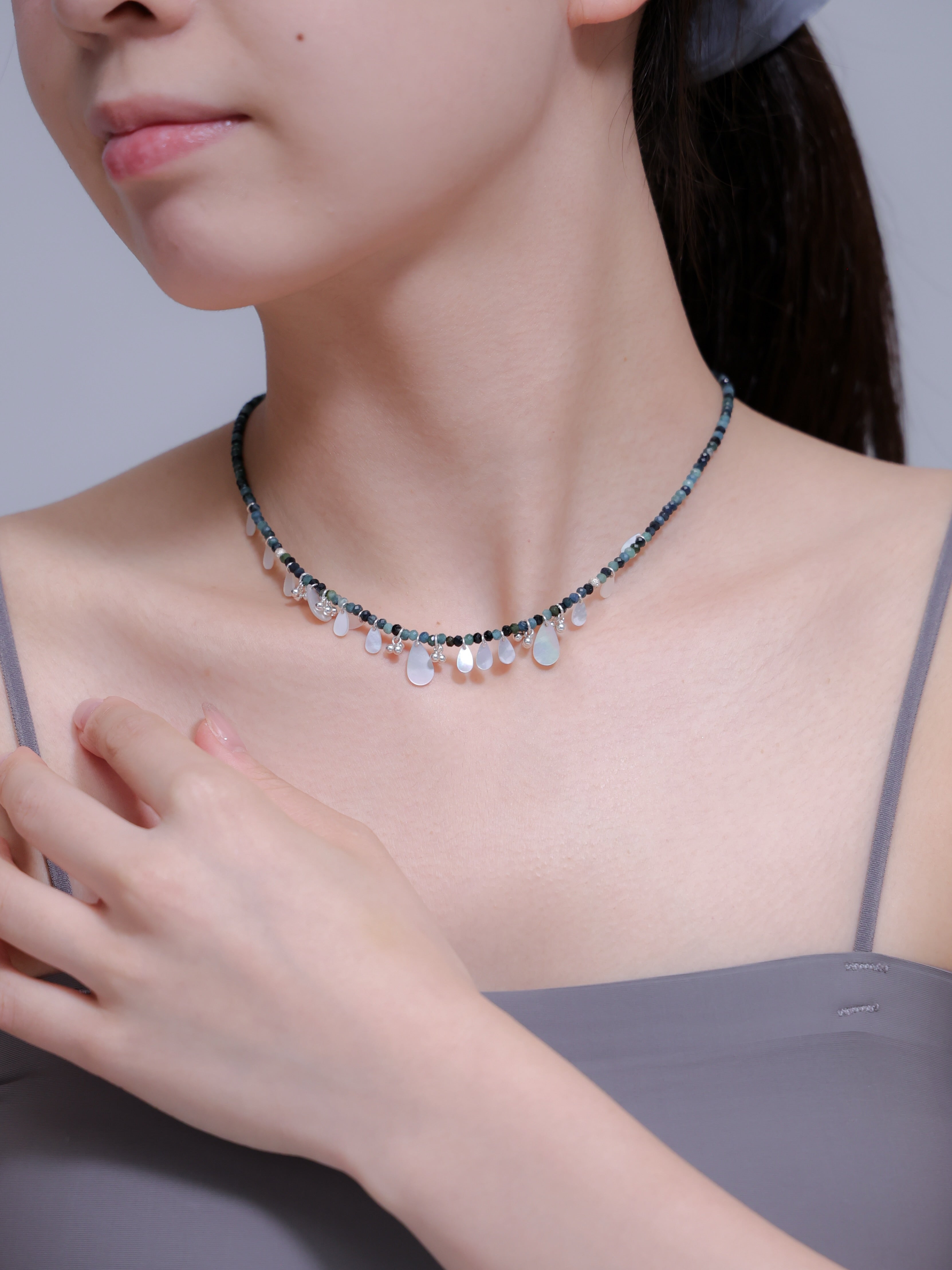 【10月・6月 誕生石】トルマリン 白蝶貝 | 華奢 上品 ドロップ SV925