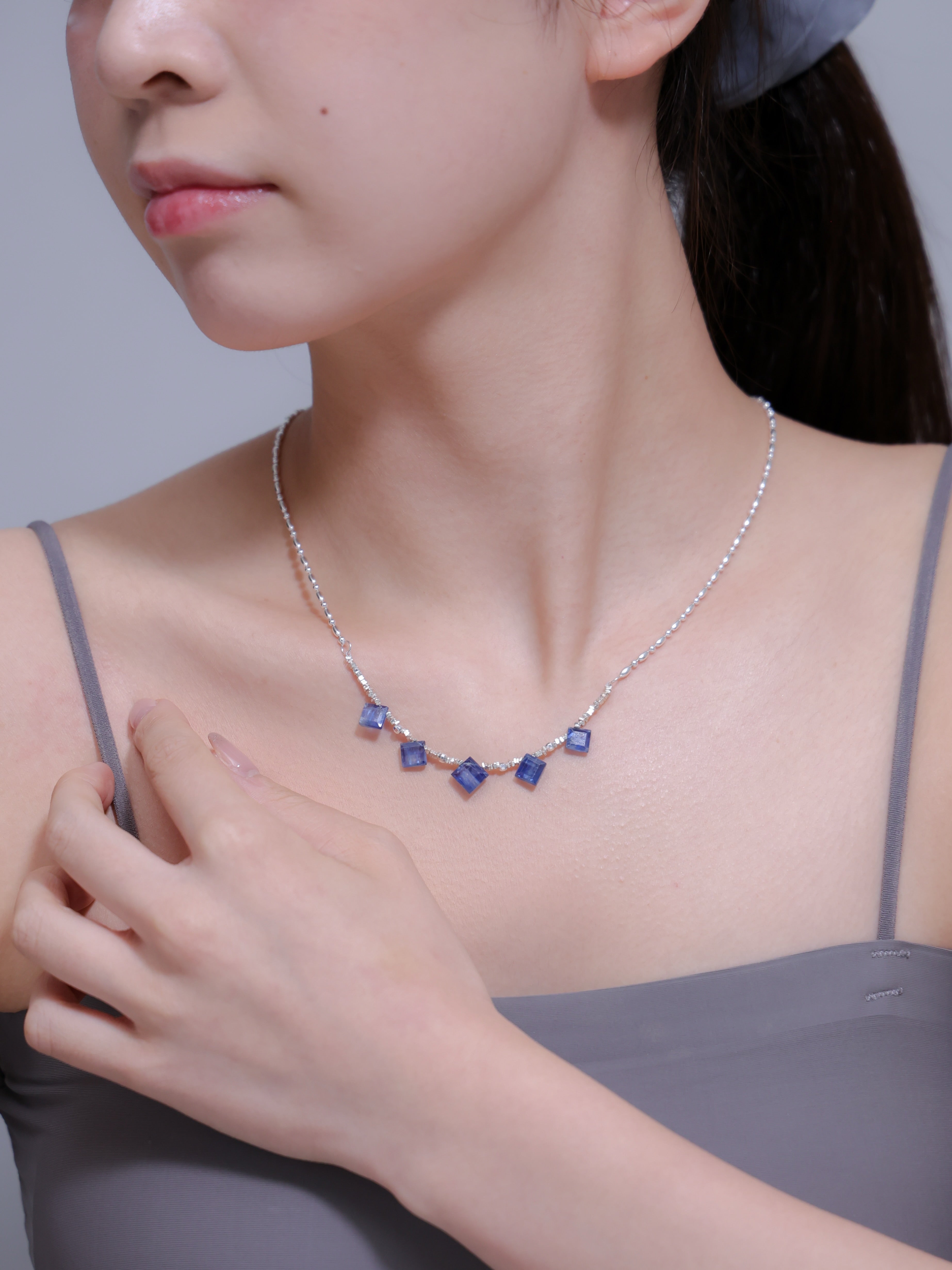 【9月 誕生石】カイヤナイト ネックレス | 華奢 スクエアカット SV925