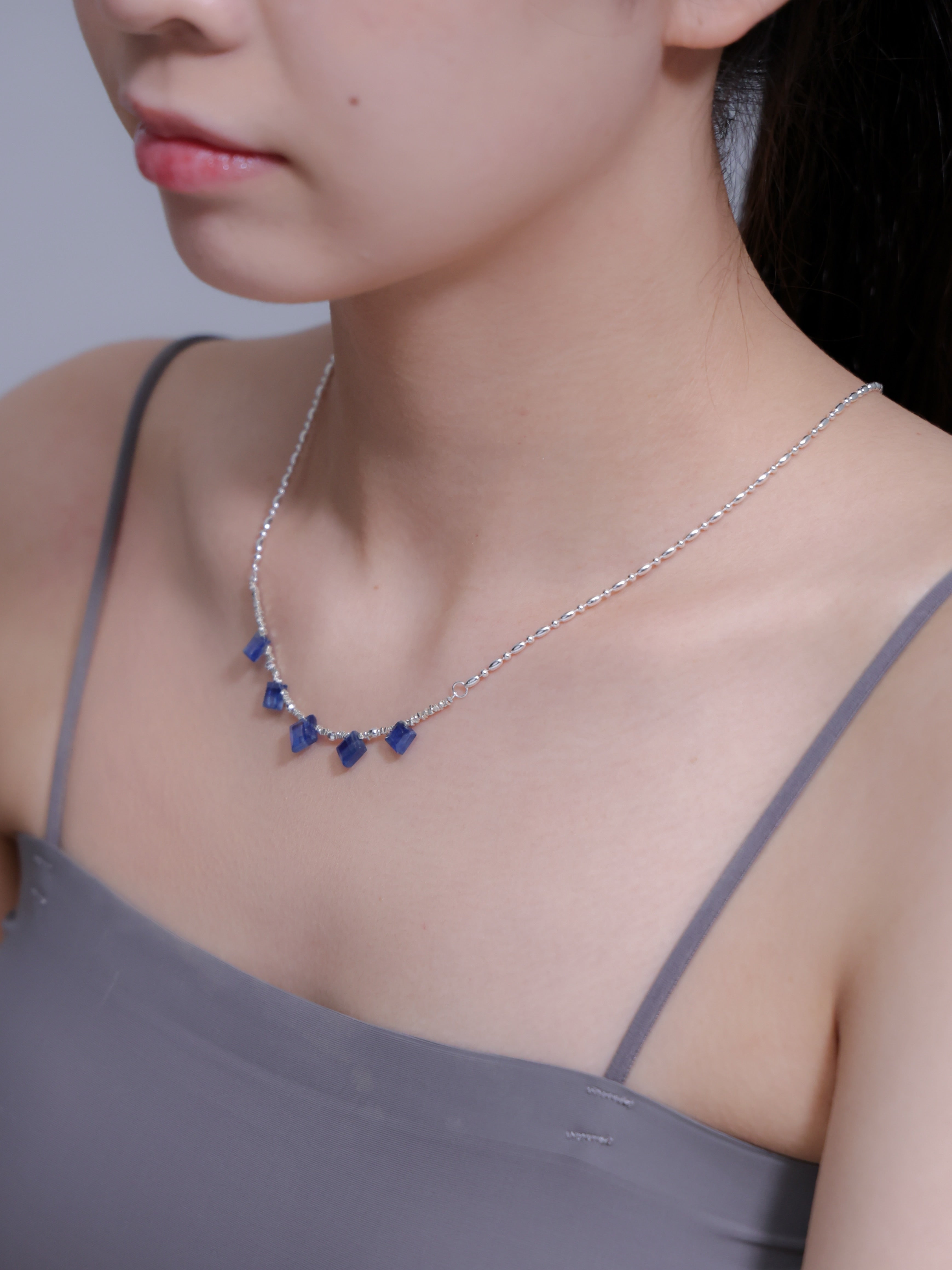 【9月 誕生石】カイヤナイト ネックレス | 華奢 スクエアカット SV925