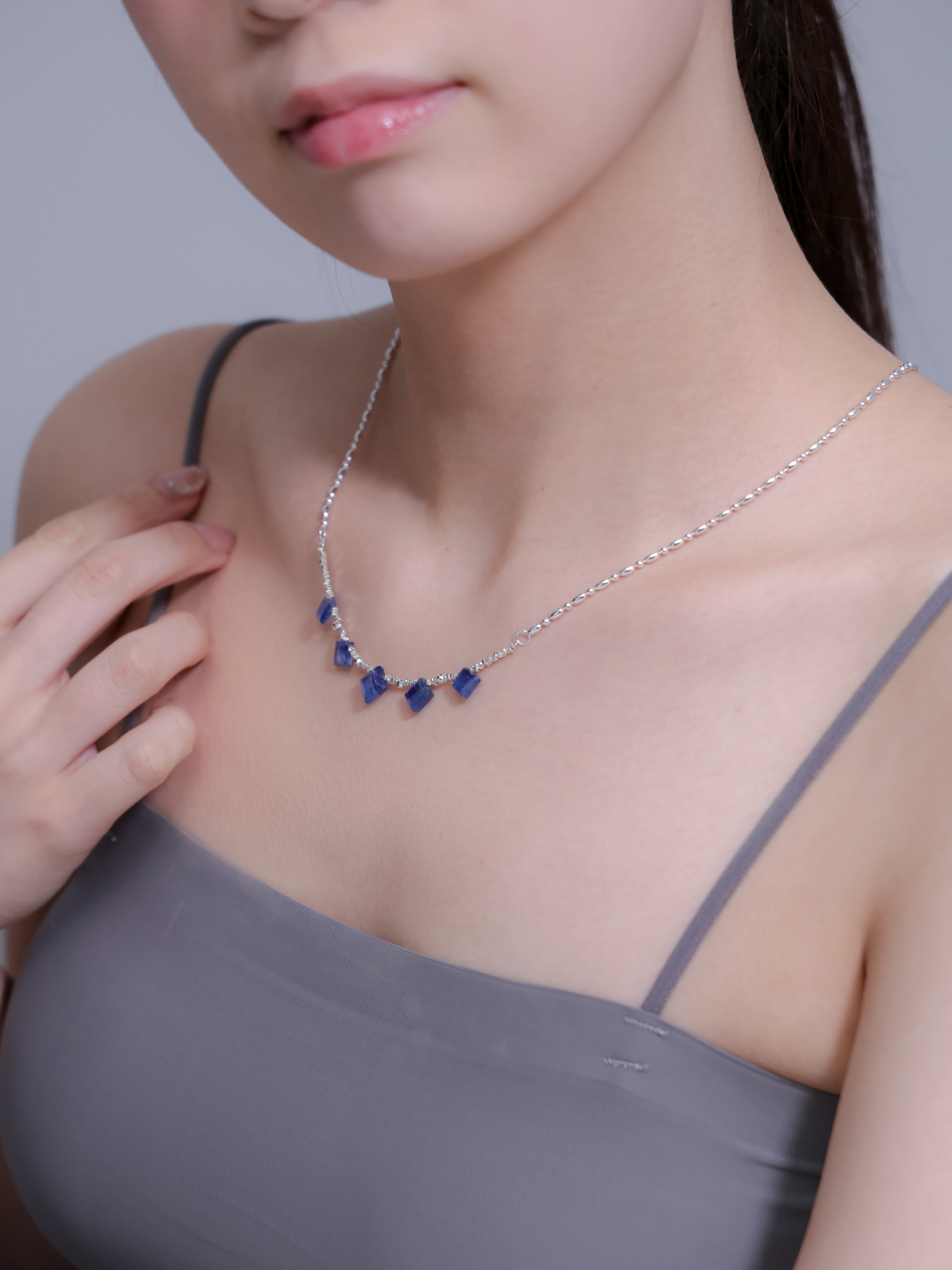 【9月 誕生石】カイヤナイト ネックレス | 華奢 スクエアカット SV925