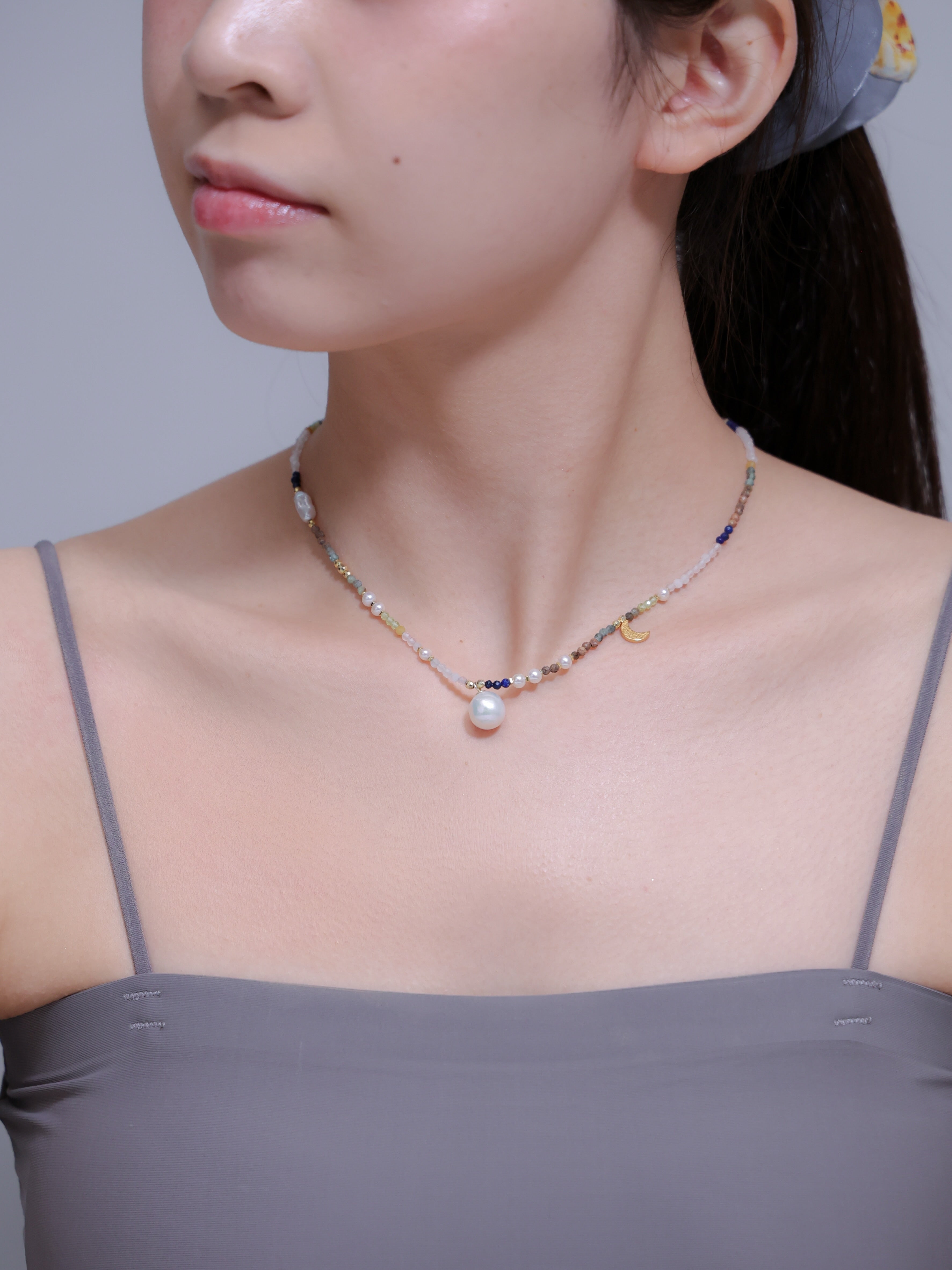 【12月 誕生石】ラピス ターコイズ | 華奢 アシンメトリー 三日月 K14メッキ