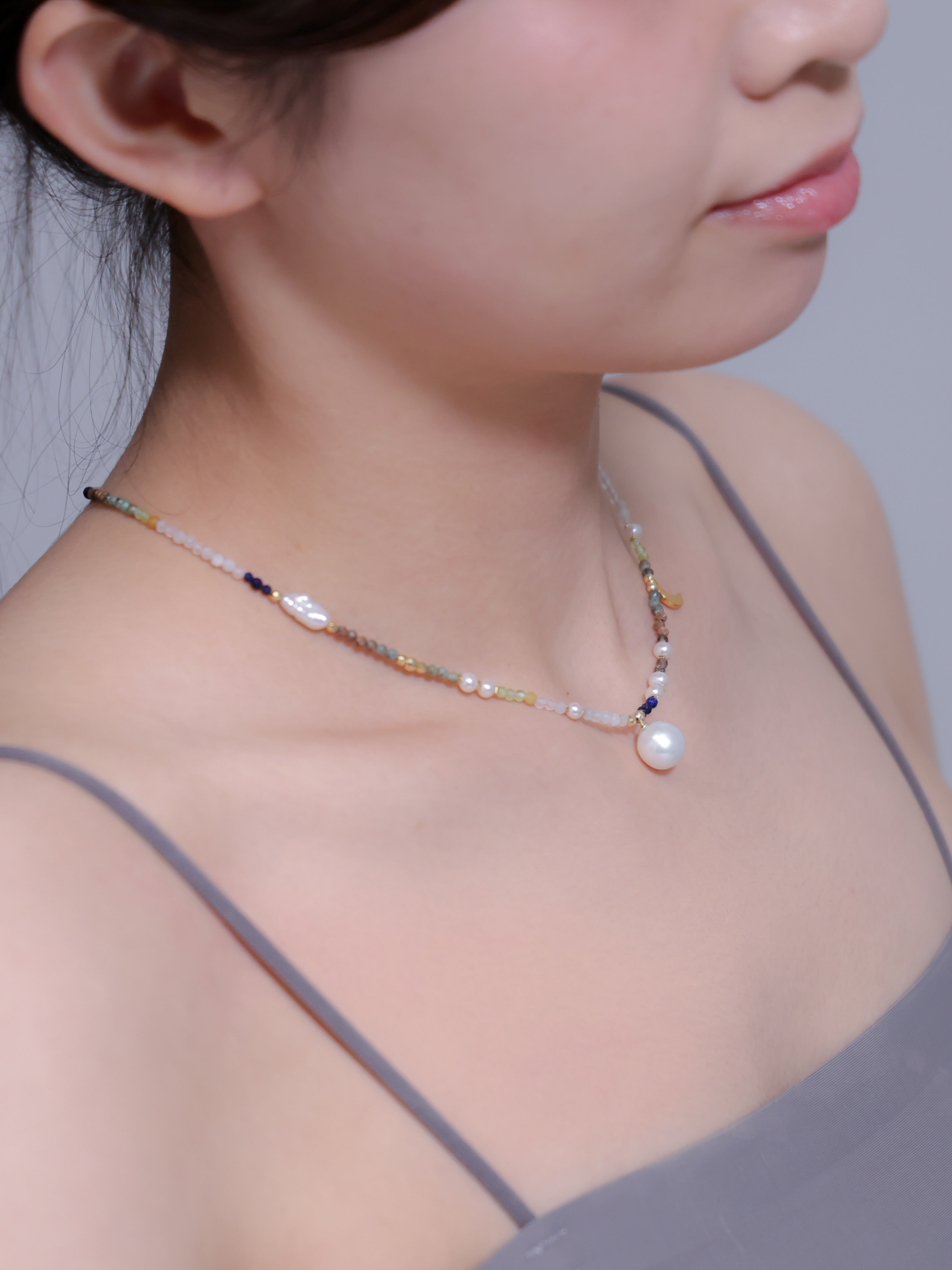 【12月 誕生石】ラピス ターコイズ | 華奢 アシンメトリー 三日月 K14メッキ