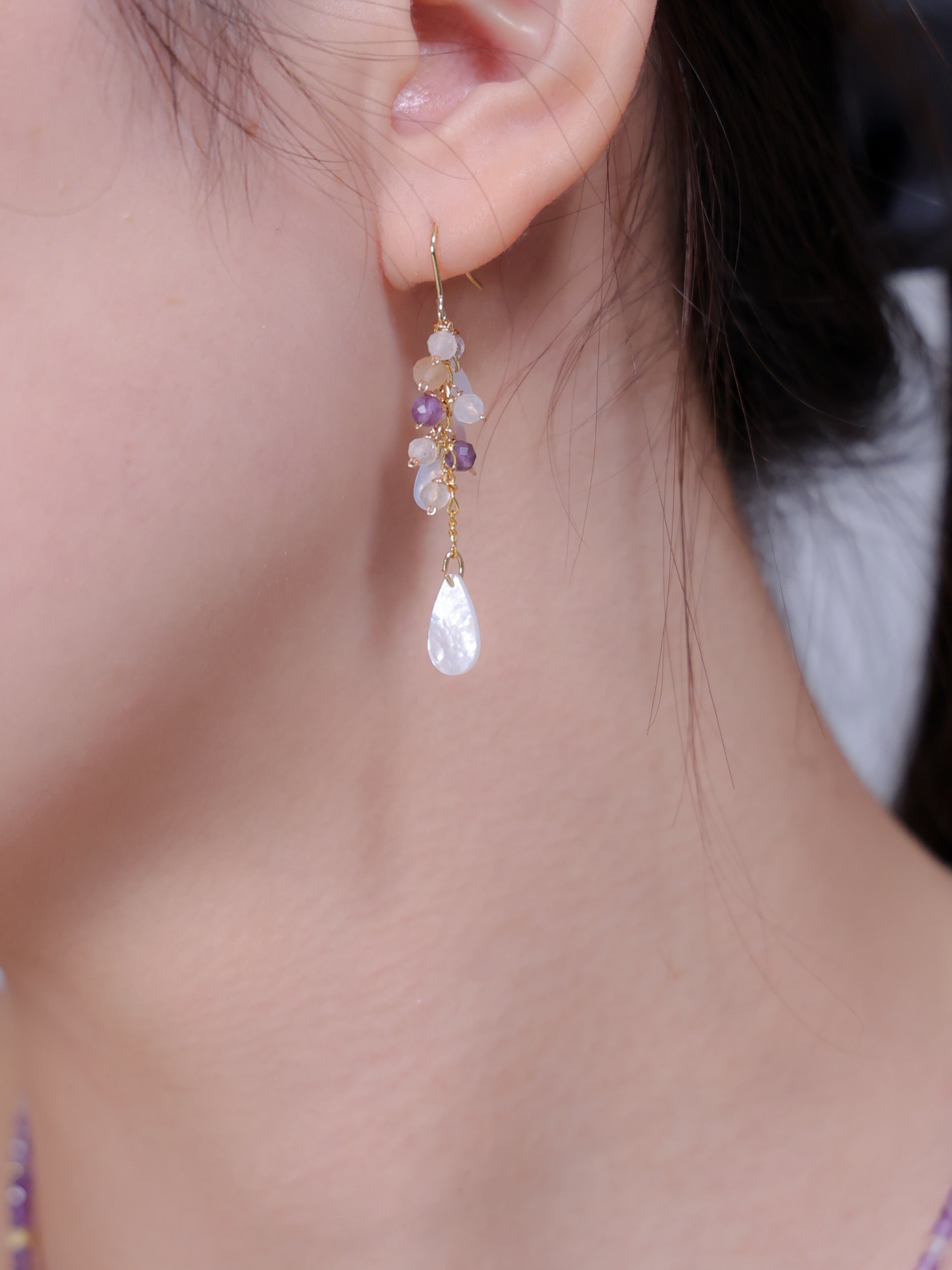 【美配色】フローライト & シトリン ロングピアス | 癒やしのパステルカラー (14KGF/316L)