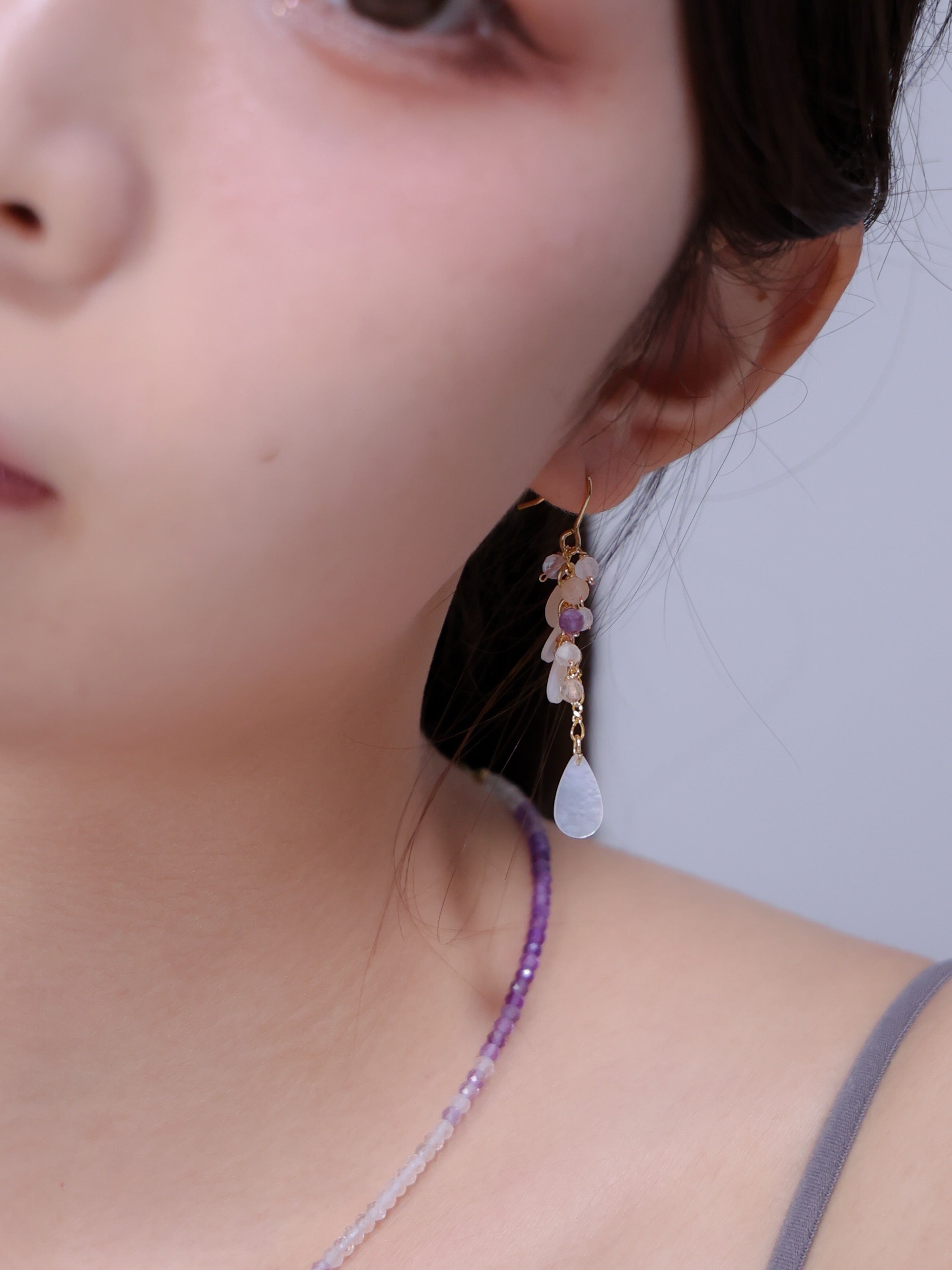 【美配色】フローライト & シトリン ロングピアス | 癒やしのパステルカラー (14KGF/316L)