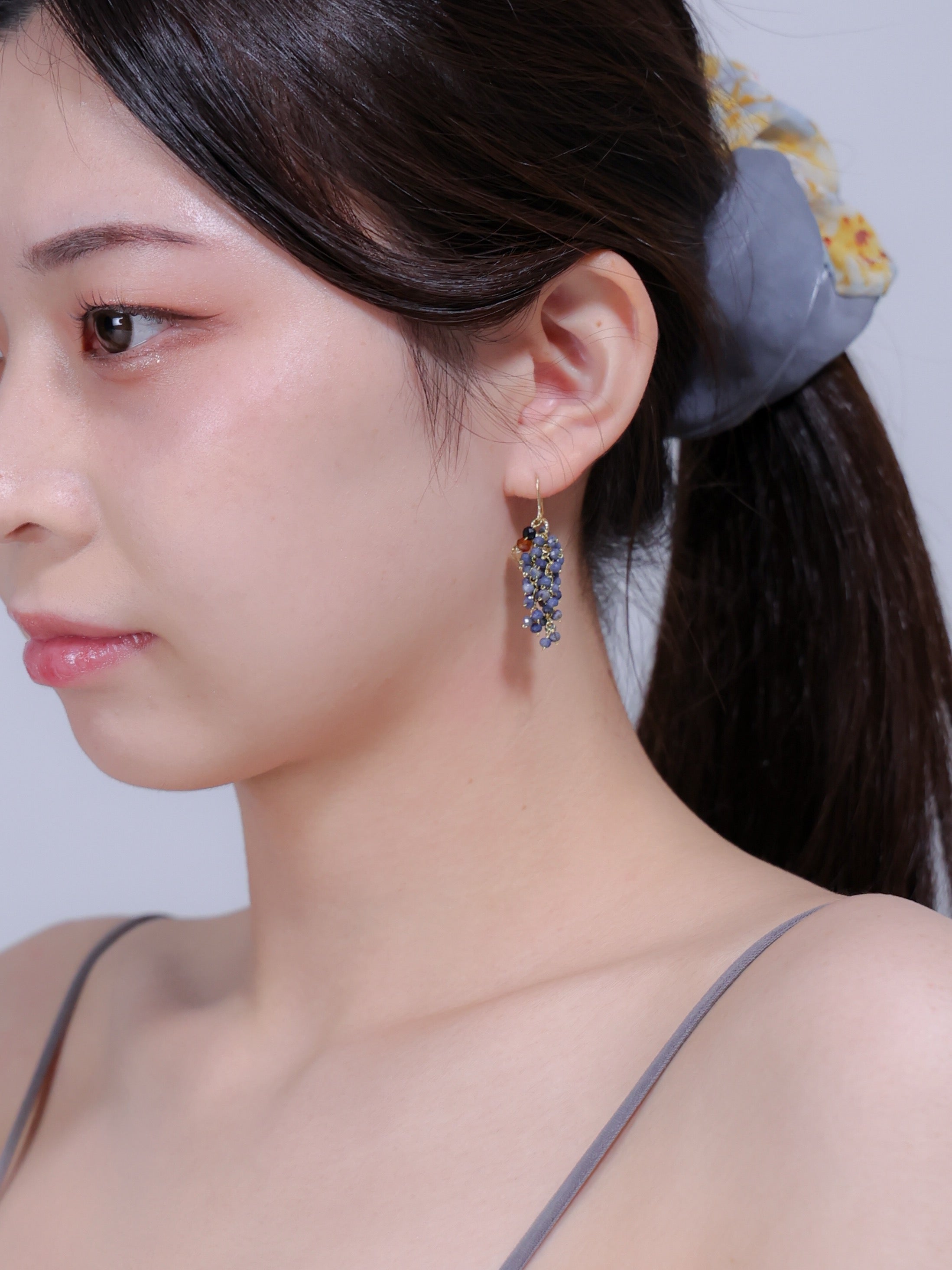 【9月誕生石】アイオライト & シトリン ピアス | 実りの果実・金属アレルギー対応 (14KGF/316L)