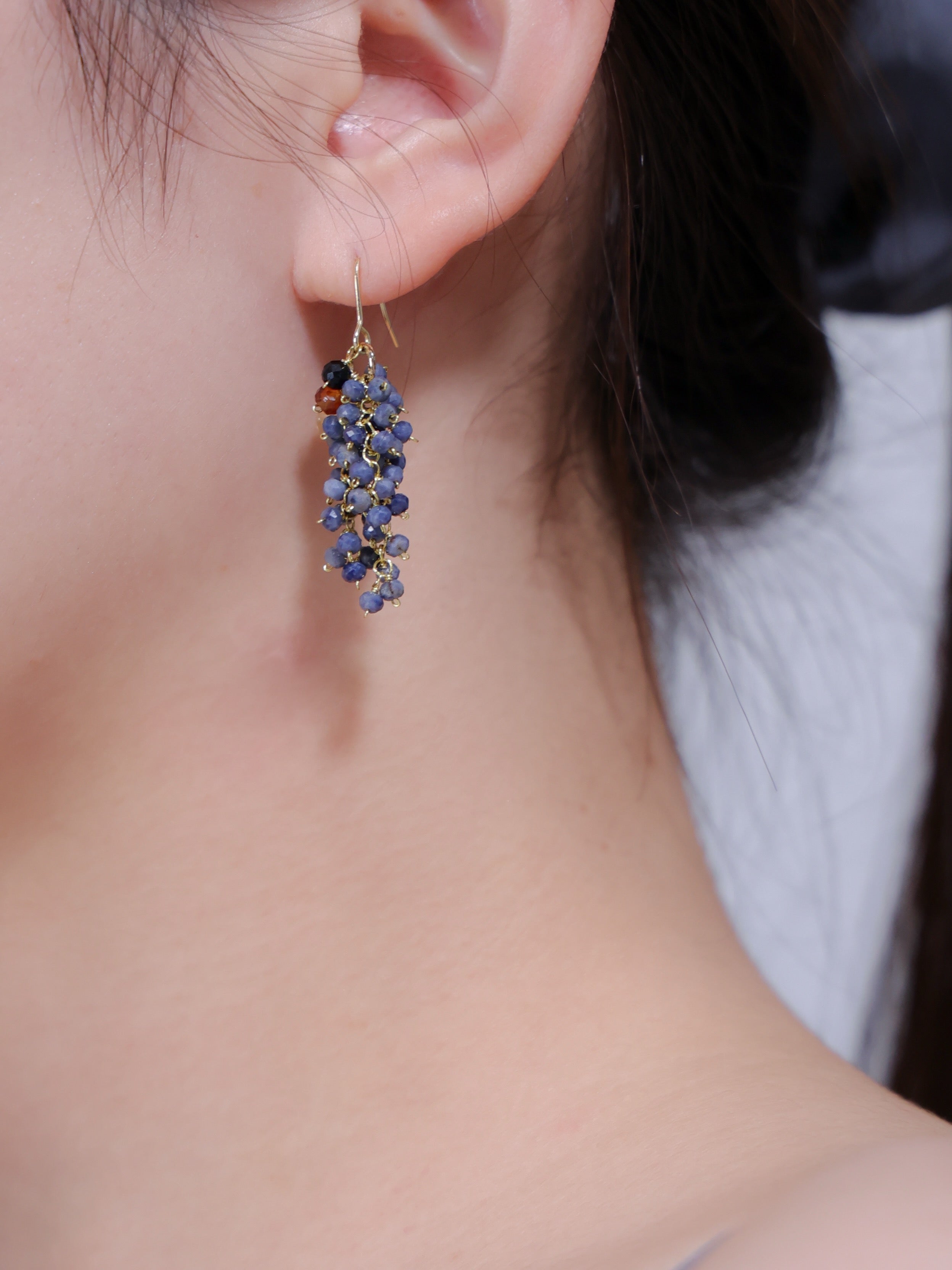 【9月誕生石】アイオライト & シトリン ピアス | 実りの果実・金属アレルギー対応 (14KGF/316L)