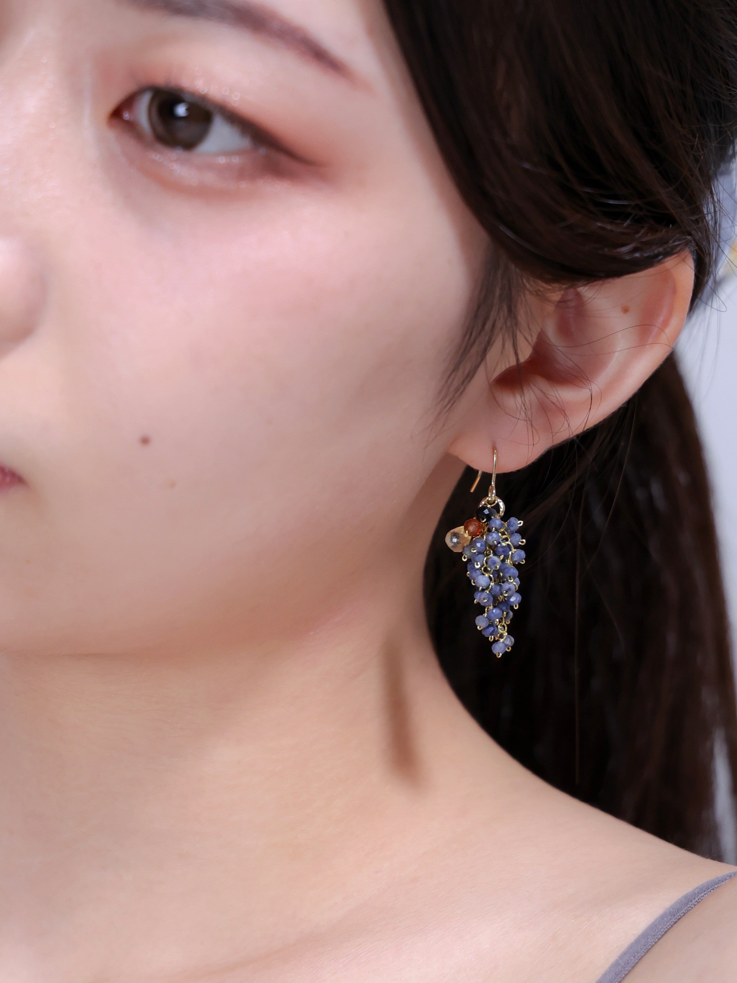 【9月誕生石】アイオライト & シトリン ピアス | 実りの果実・金属アレルギー対応 (14KGF/316L)