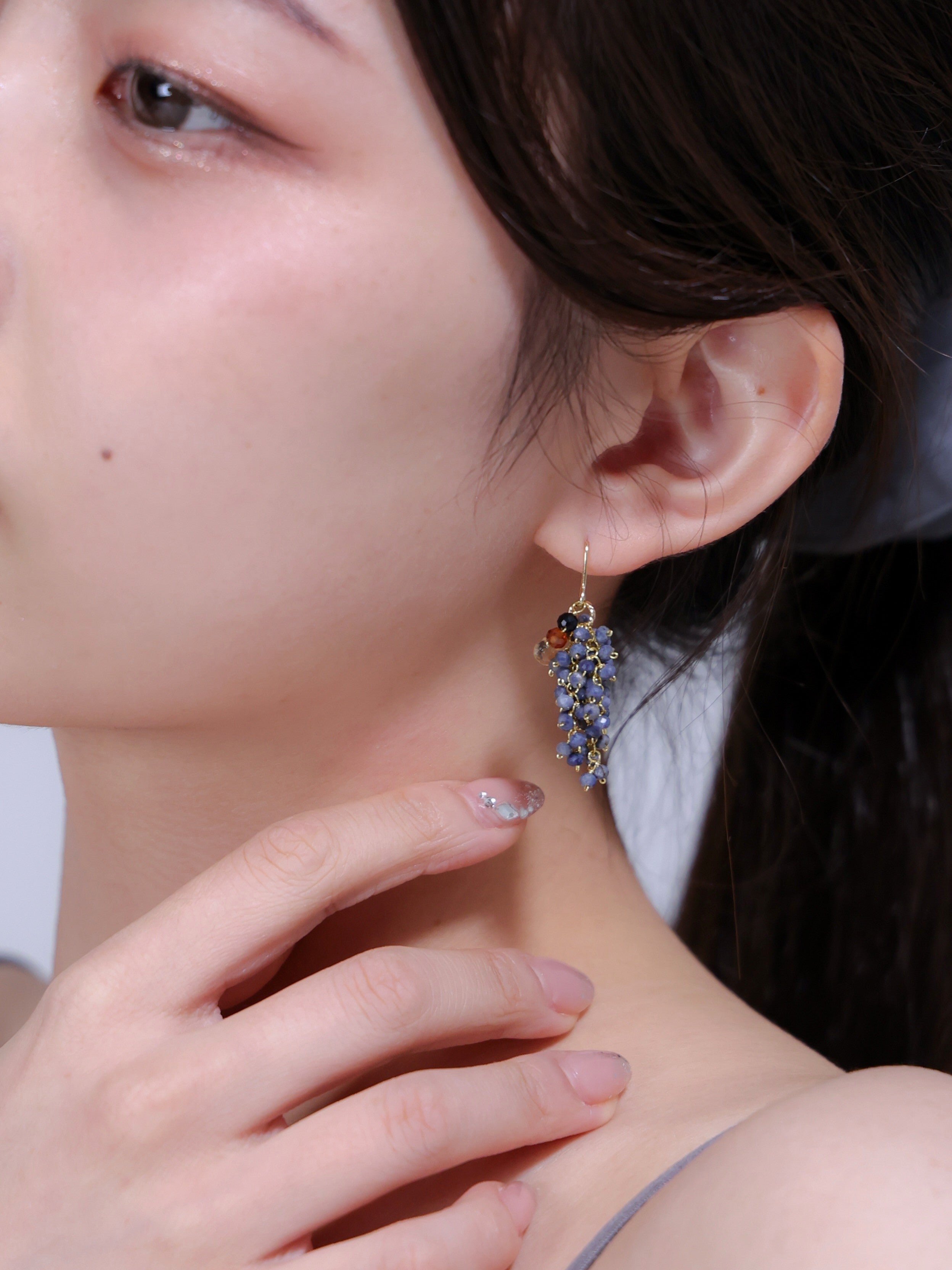 【9月誕生石】アイオライト & シトリン ピアス | 実りの果実・金属アレルギー対応 (14KGF/316L)