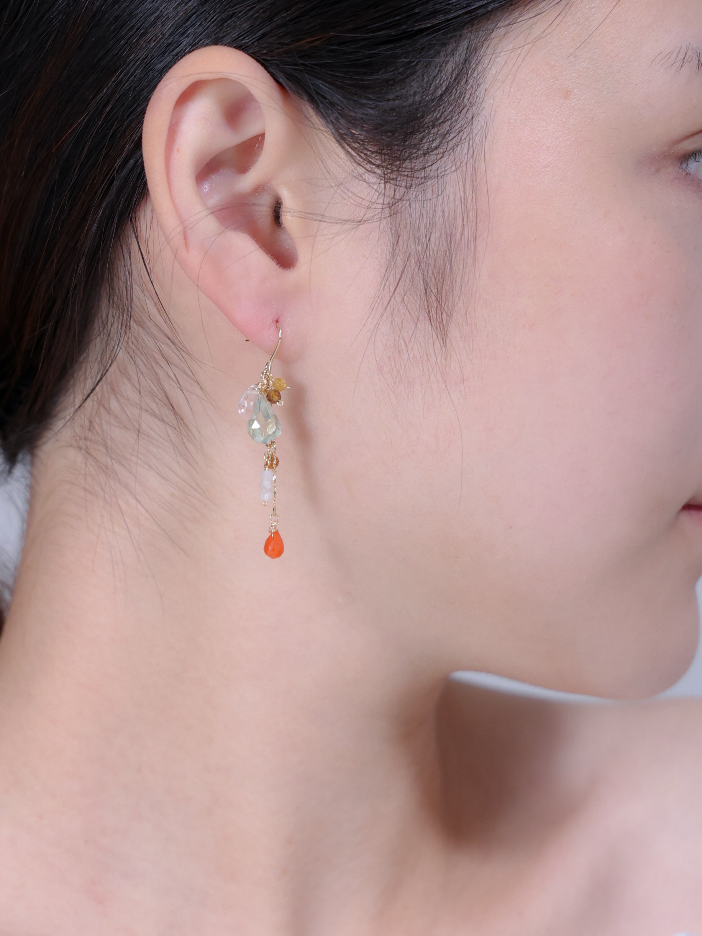 【美配色】グリーンクォーツ & オレンジカルセドニー | 柑橘と紅茶の彩り (14KGF/316L)