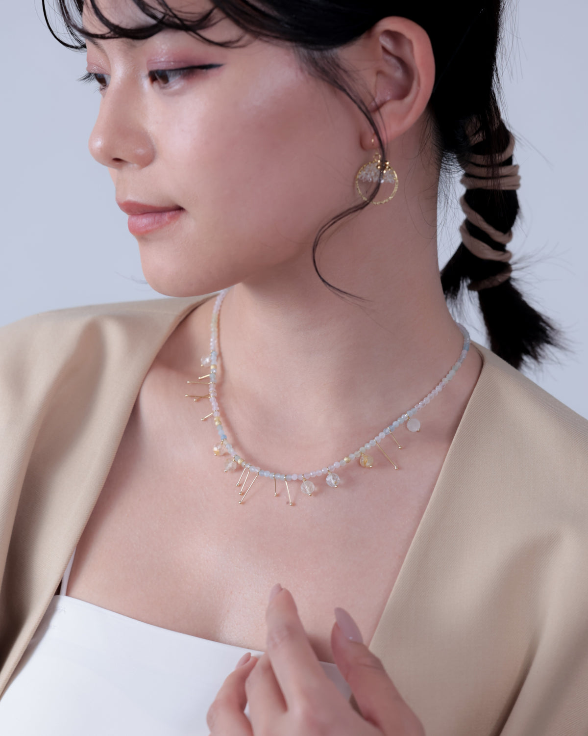 モルガナイト ネックレス〈春霞の雫〉- 4月誕生石 天然石 SV925