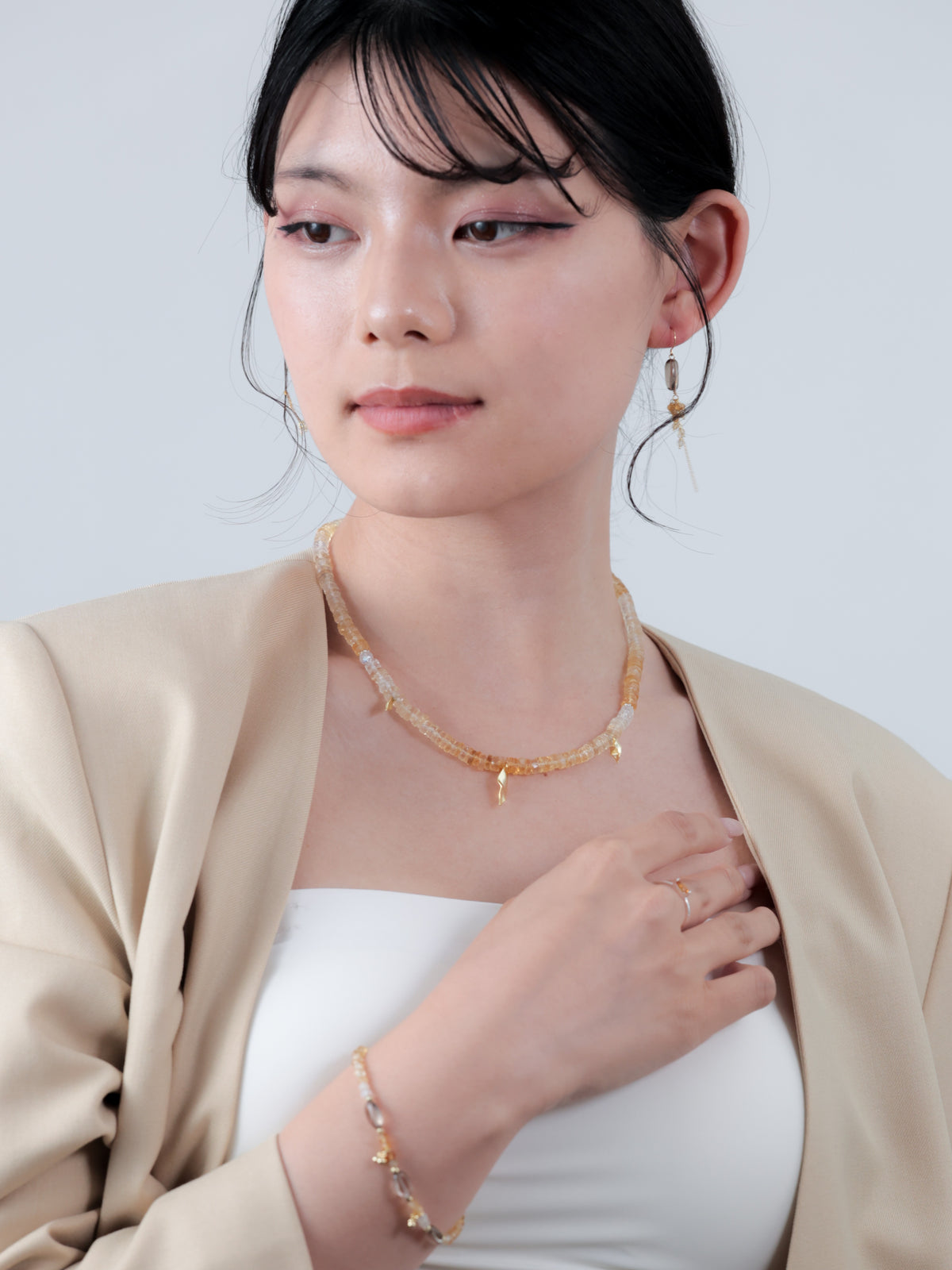 シトリン ネックレス〈黄金の木漏れ日〉- 11月誕生石 天然石 SV925 K14GP