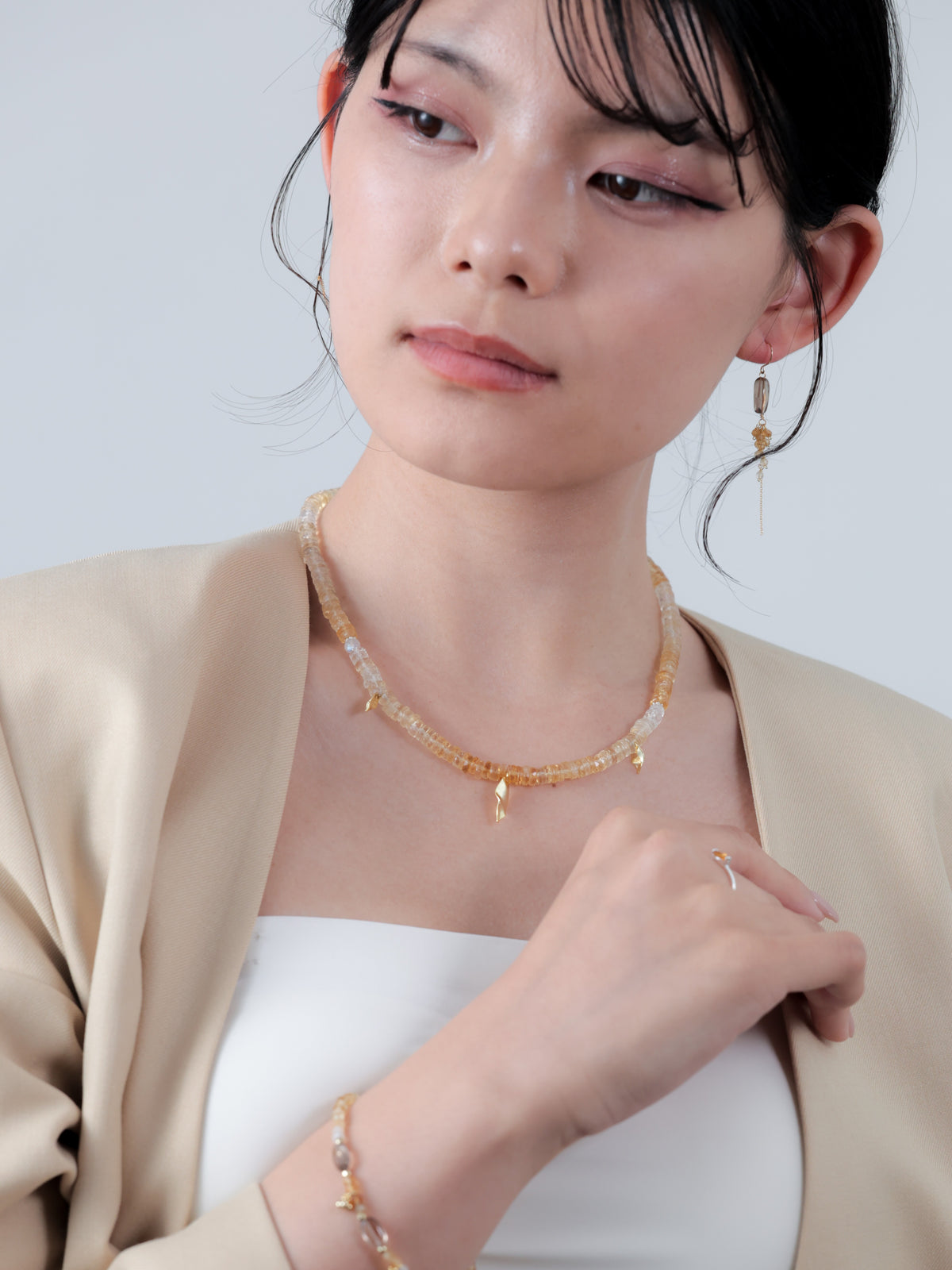 シトリン ネックレス〈黄金の木漏れ日〉- 11月誕生石 天然石 SV925 K14GP
