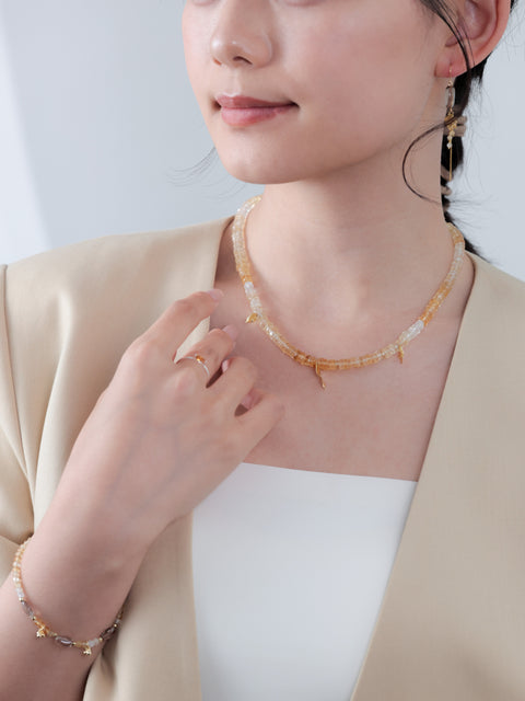 シトリン ネックレス〈黄金の木漏れ日〉- 11月誕生石 天然石 SV925 K14GP
