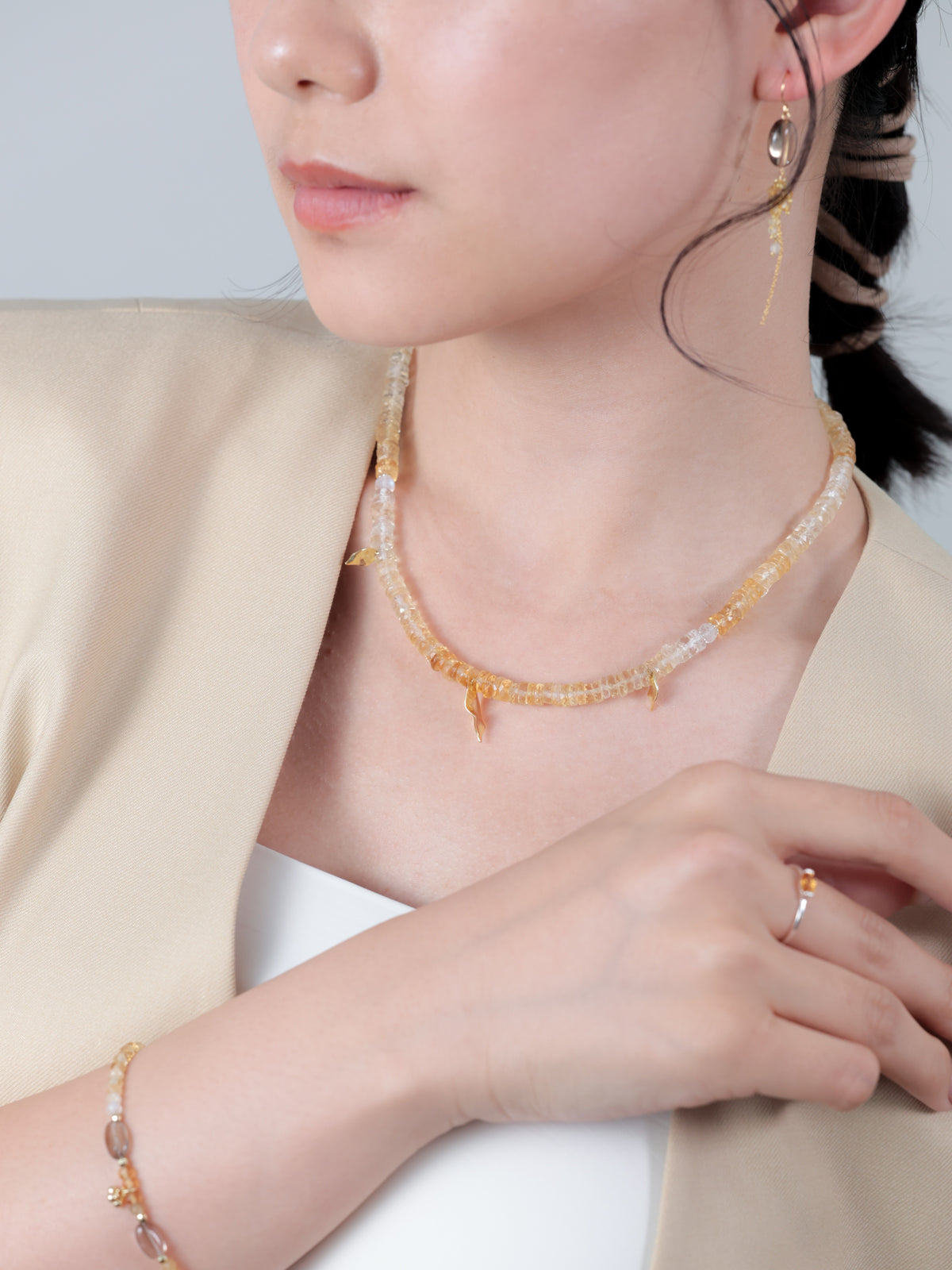 シトリン ネックレス〈黄金の木漏れ日〉- 11月誕生石 天然石 SV925 K14GP