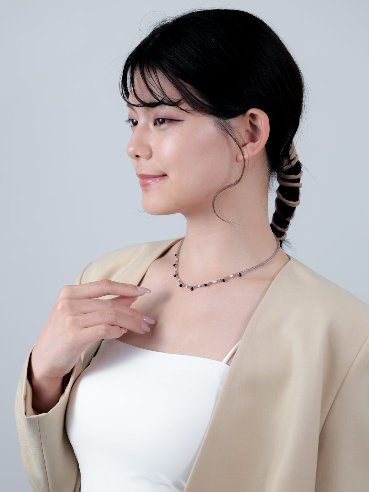 スモーキークォーツ & オブシディアン ネックレス〈燻べ色の連〉- SV925 天然石