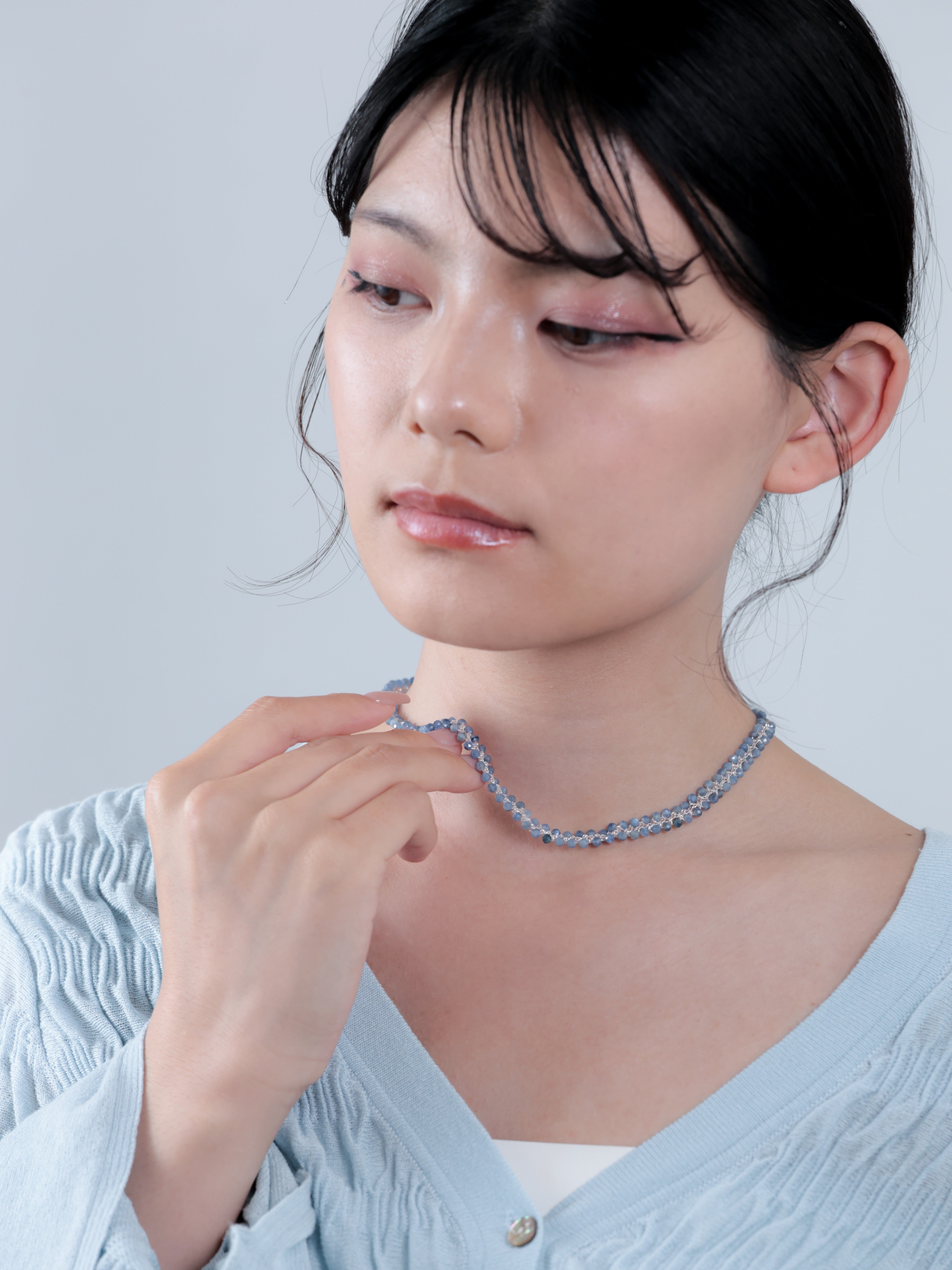LUCINE カイヤナイト クロッシェ ショートネックレス - 【氷の華】高