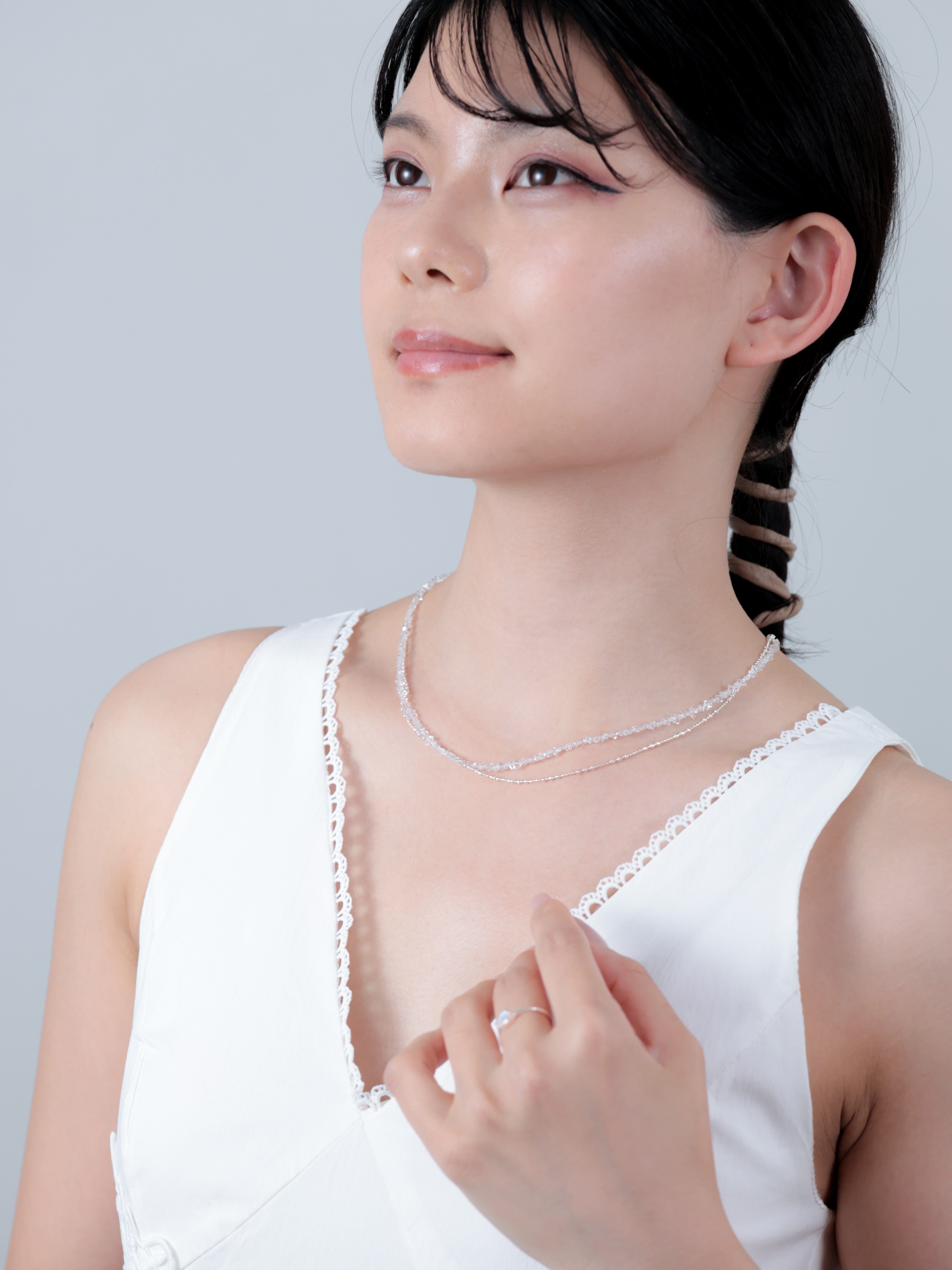 希少石 フェナカイト 2連ネックレス - 【天使の煌めき】ピュアな透明感と洗練のレイヤード / 高波動ストーン SV925