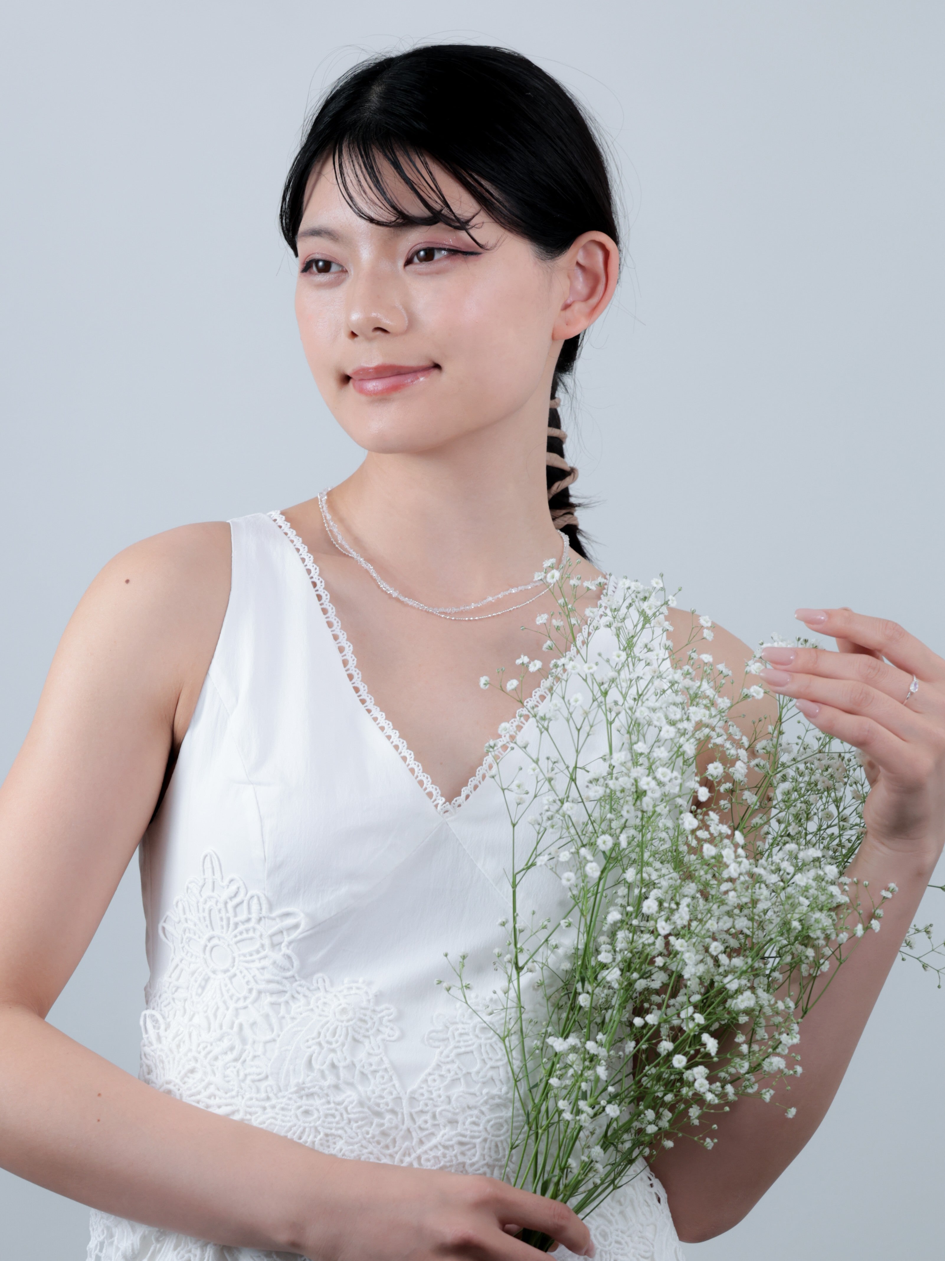 希少石 フェナカイト 2連ネックレス - 【天使の煌めき】ピュアな透明感と洗練のレイヤード / 高波動ストーン SV925