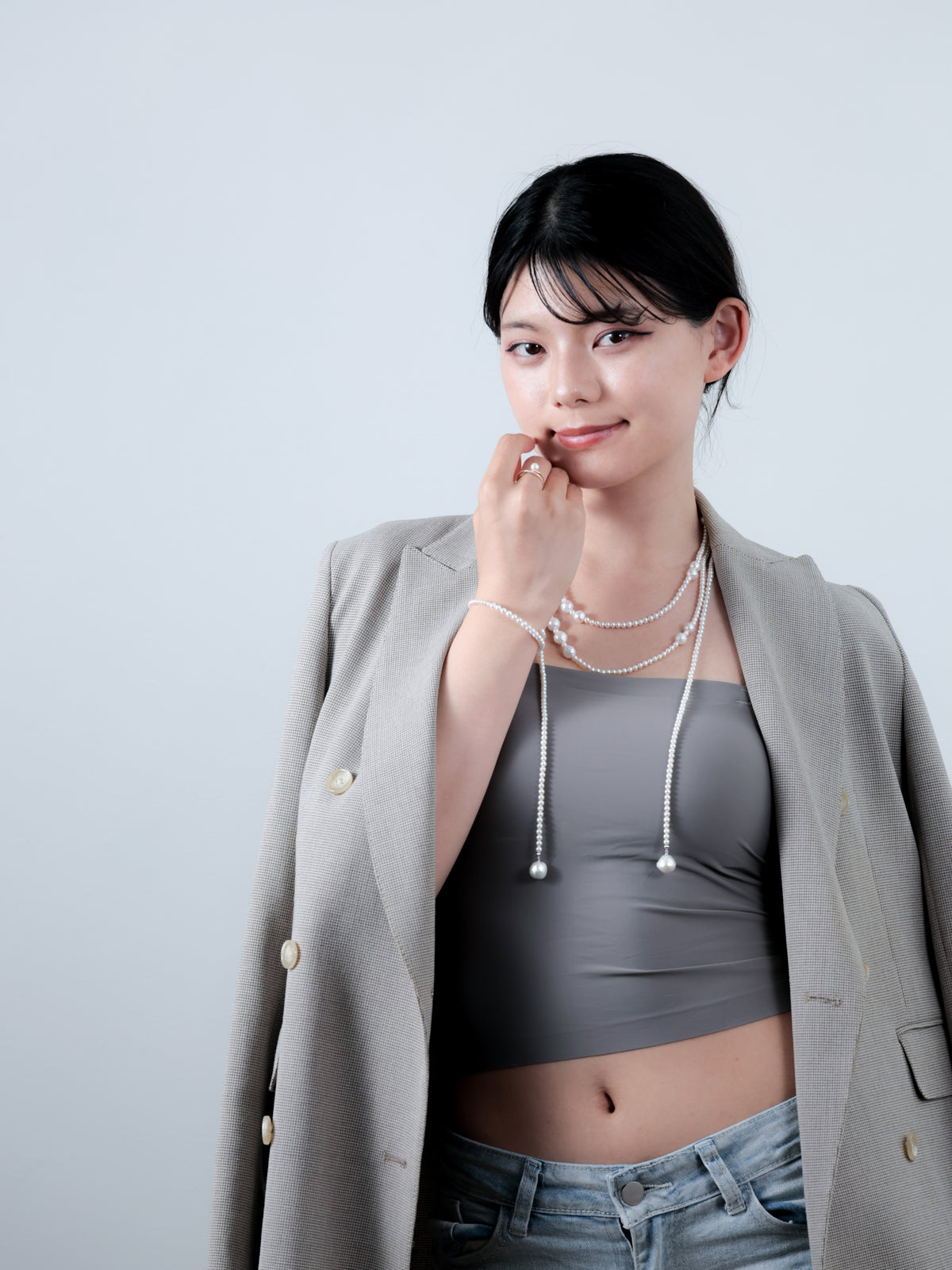 淡水パール & シードパール ロング ラリエット ネックレス - 【自在なアレンジ】Y字・2連・留め具なし / 14kgf・金属アレルギー対応
